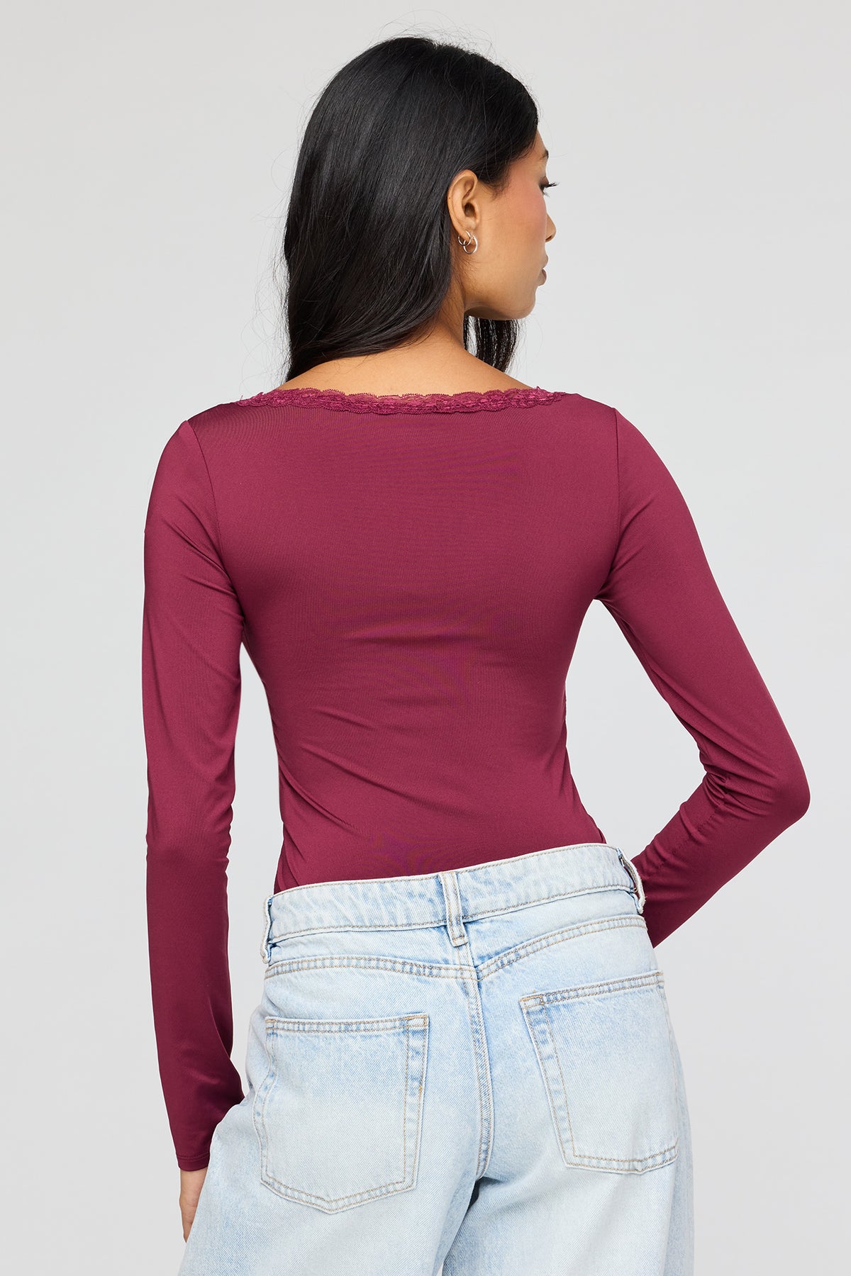 Alt View 2. Luxe Heavy Contour V-Neck Bodysuit - Burgundy