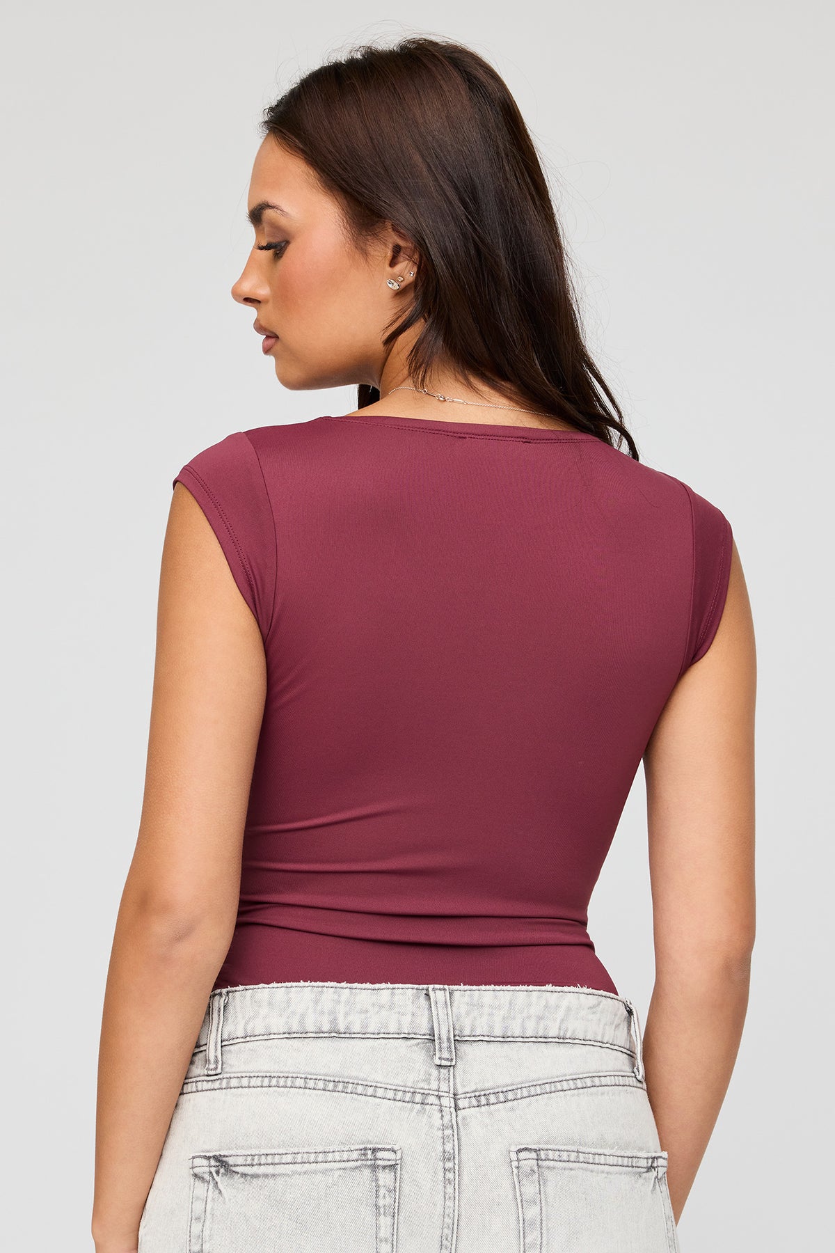 Alt View 2. Luxe Heavy Contour Surplice Bodysuit - Burgundy