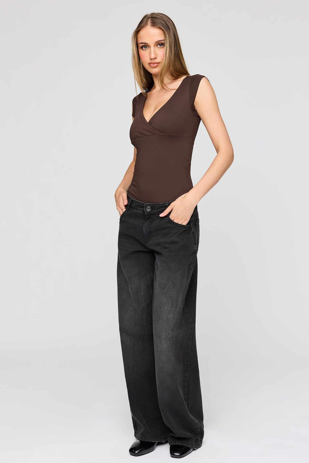 Alt View 3. Luxe Heavy Contour Surplice Bodysuit - Brown