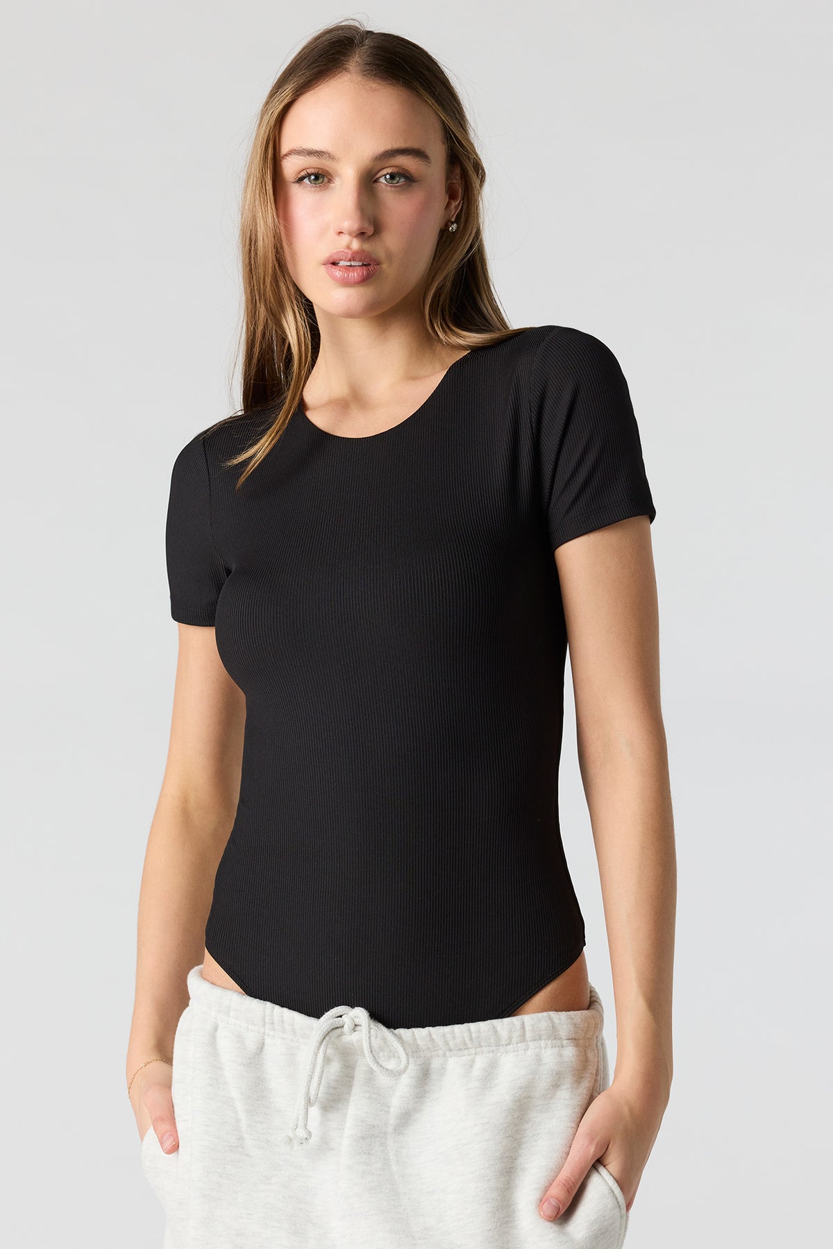 Ribbed T-Shirt Bodysuit - Black