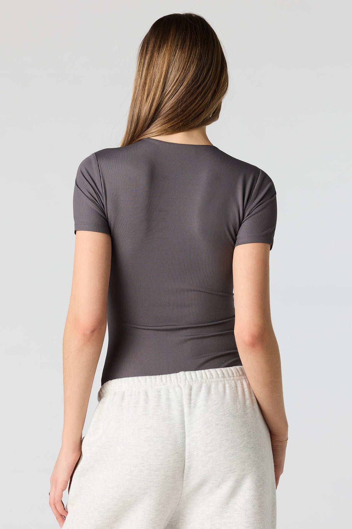 Alt View 2. Ribbed T-Shirt Bodysuit - Dark Grey