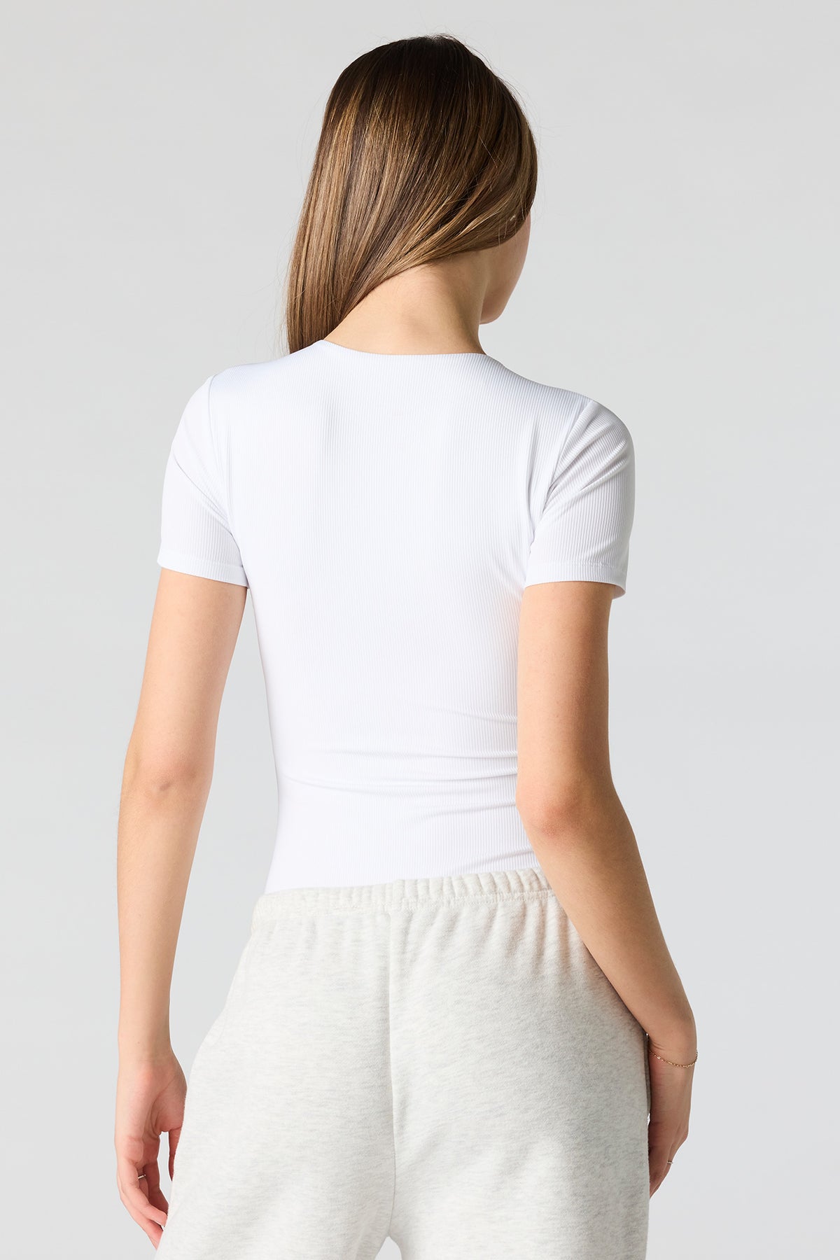Alt View 2. Ribbed T-Shirt Bodysuit - White