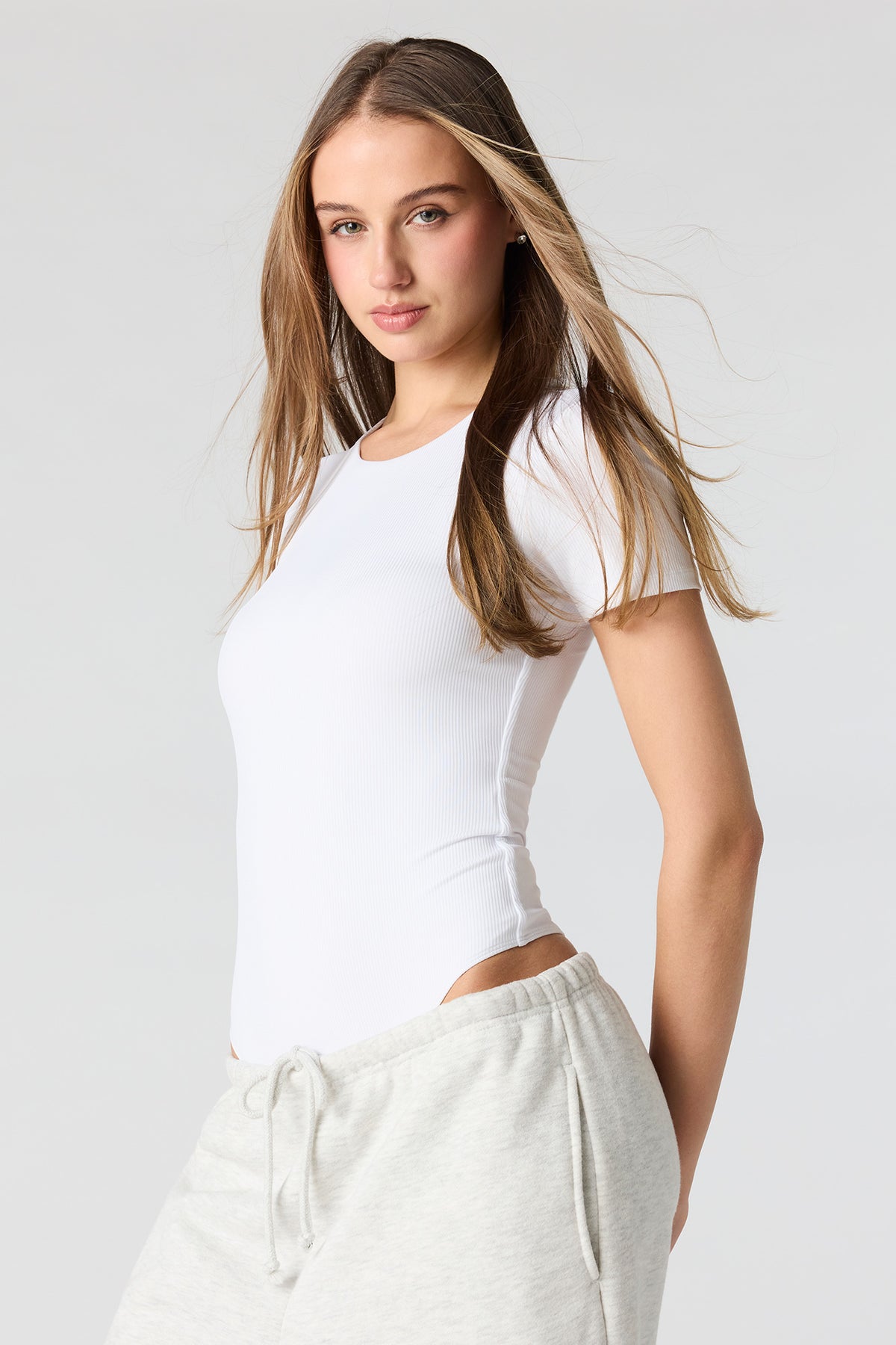 Ribbed T-Shirt Bodysuit - White