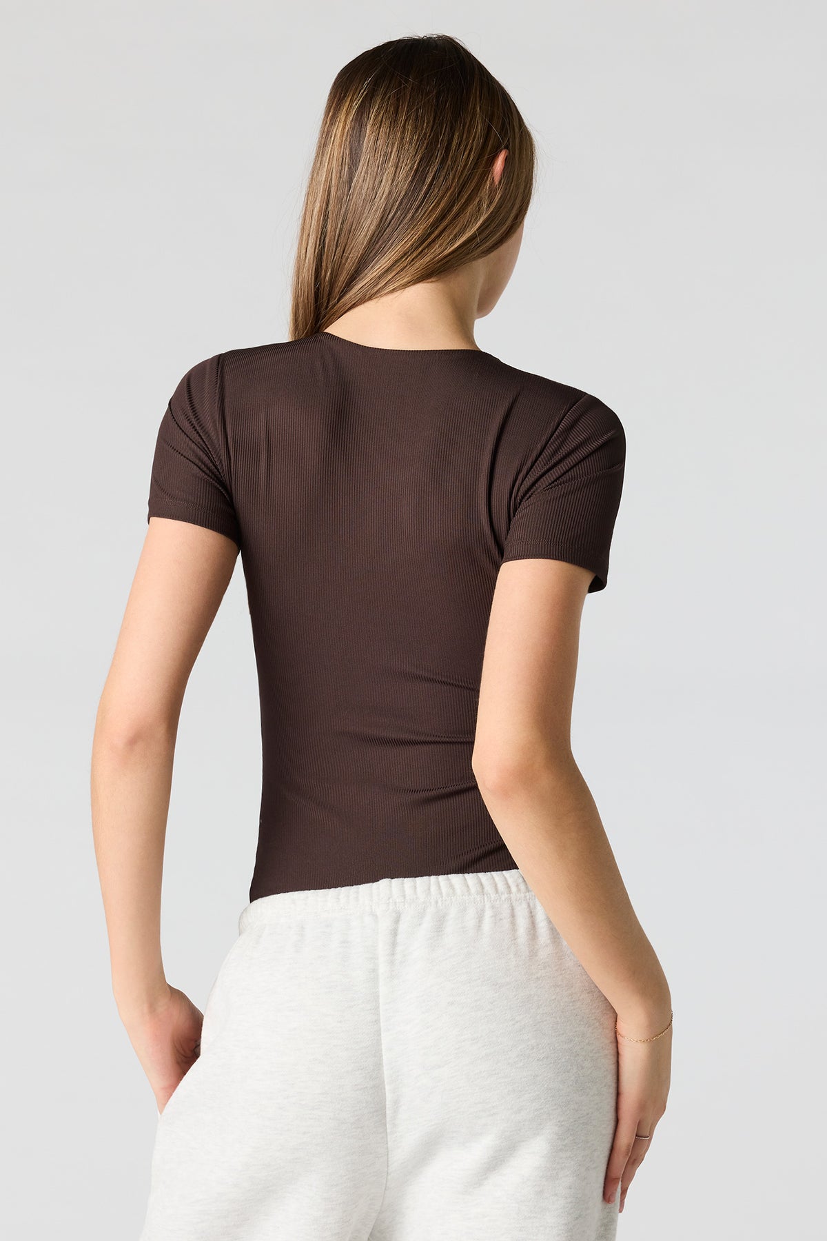 Alt View 2. Ribbed T-Shirt Bodysuit - Brown