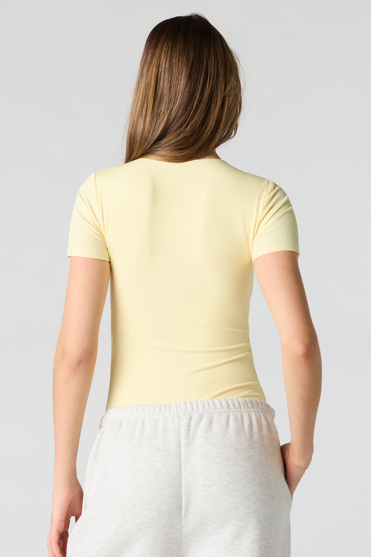 Alt View 2. Ribbed T-Shirt Bodysuit - Yellow