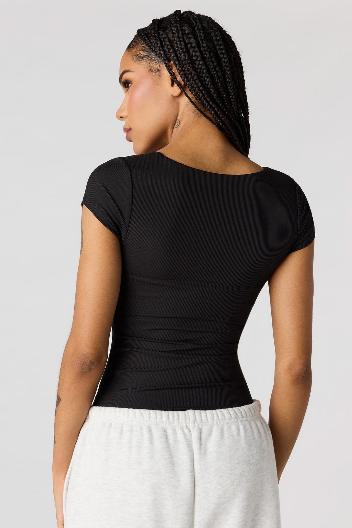 Alt View 2. Contour Ribbed Square Neck Bodysuit - Black