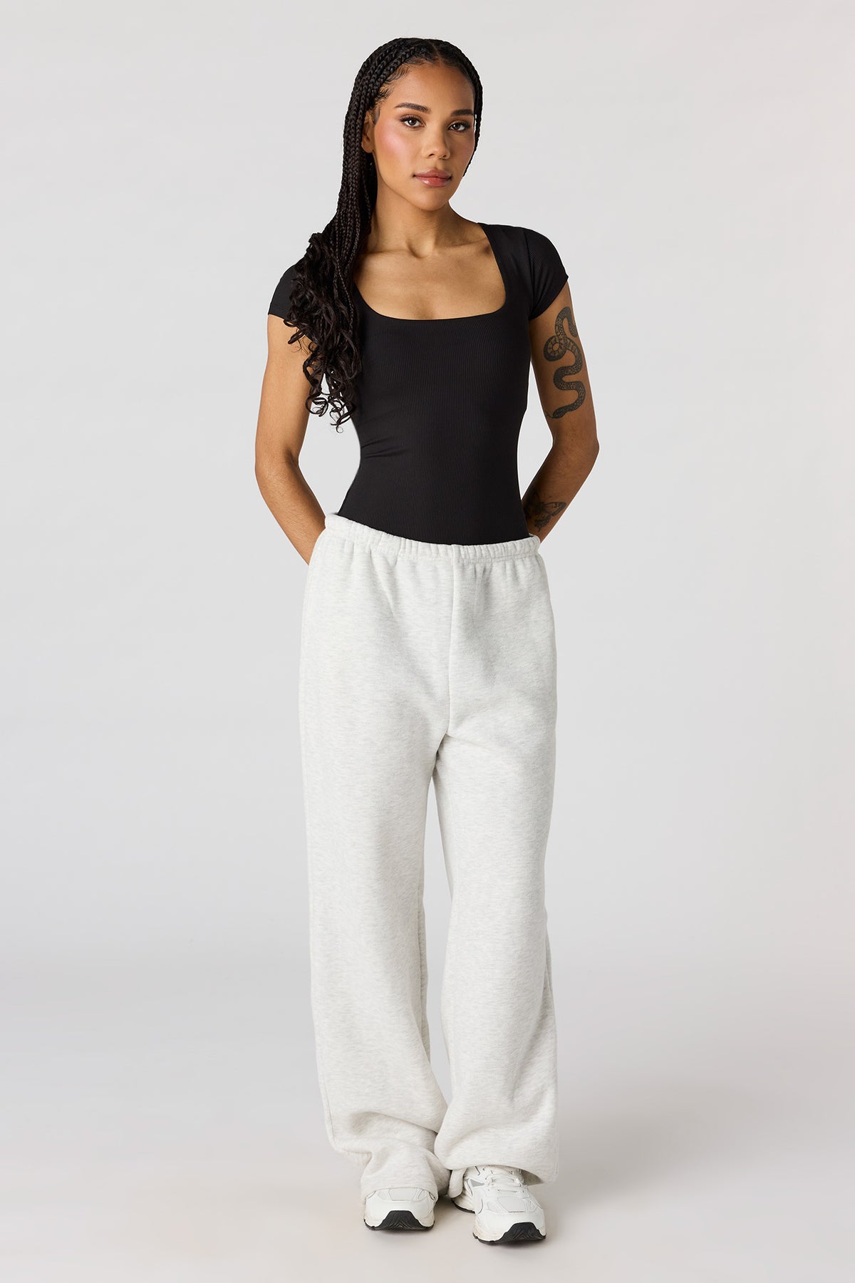 Alt View 3. Contour Ribbed Square Neck Bodysuit - Black