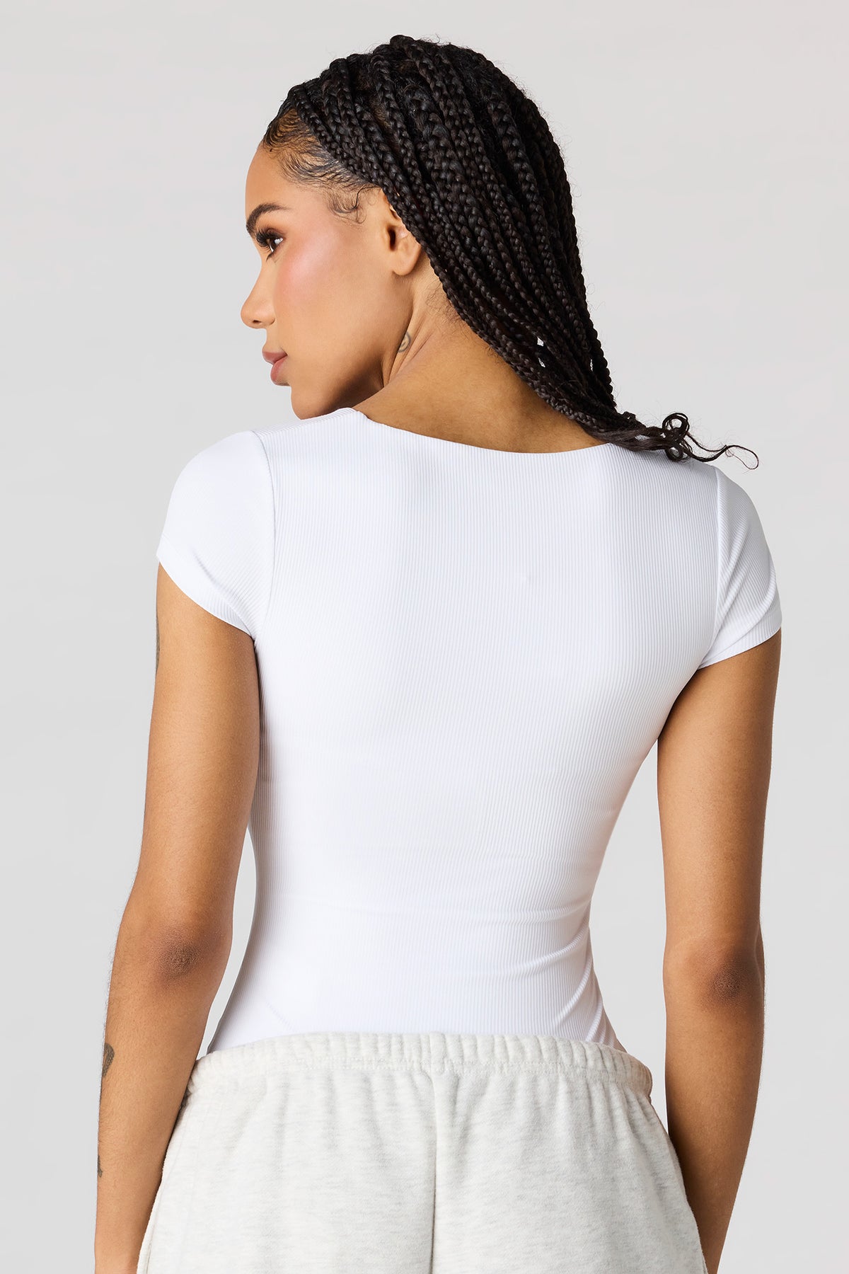 Alt View 2. Contour Ribbed Square Neck Bodysuit - White