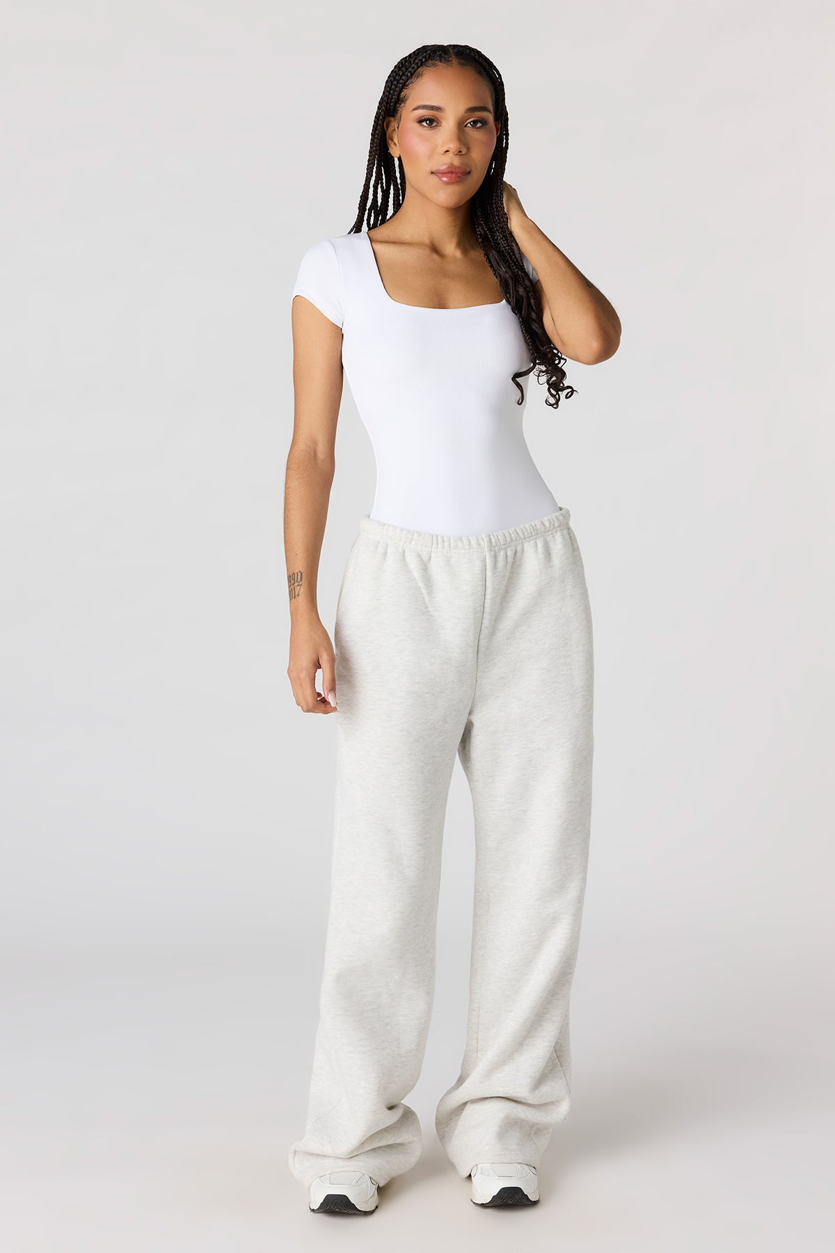Alt View 3. Contour Ribbed Square Neck Bodysuit - White