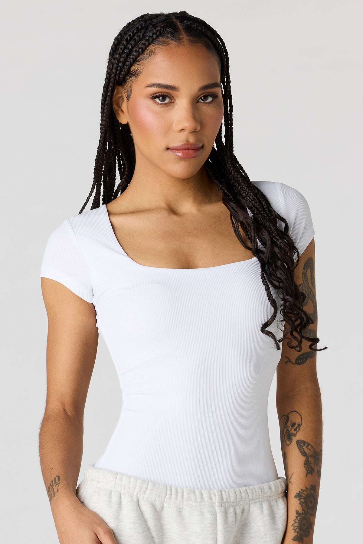 Contour Ribbed Square Neck Bodysuit - White