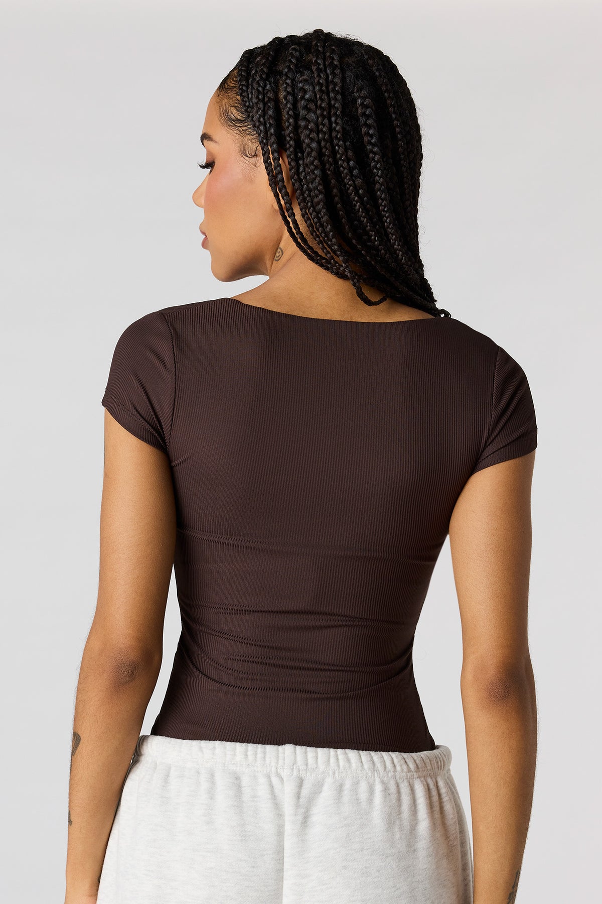Alt View 2. Contour Ribbed Square Neck Bodysuit - Brown