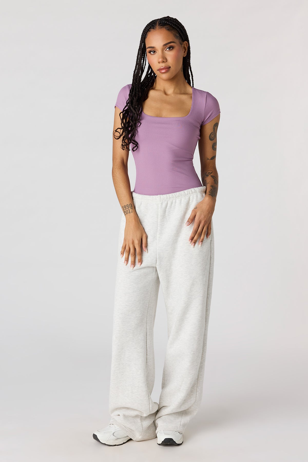 Alt View 3. Contour Ribbed Square Neck Bodysuit - Purple