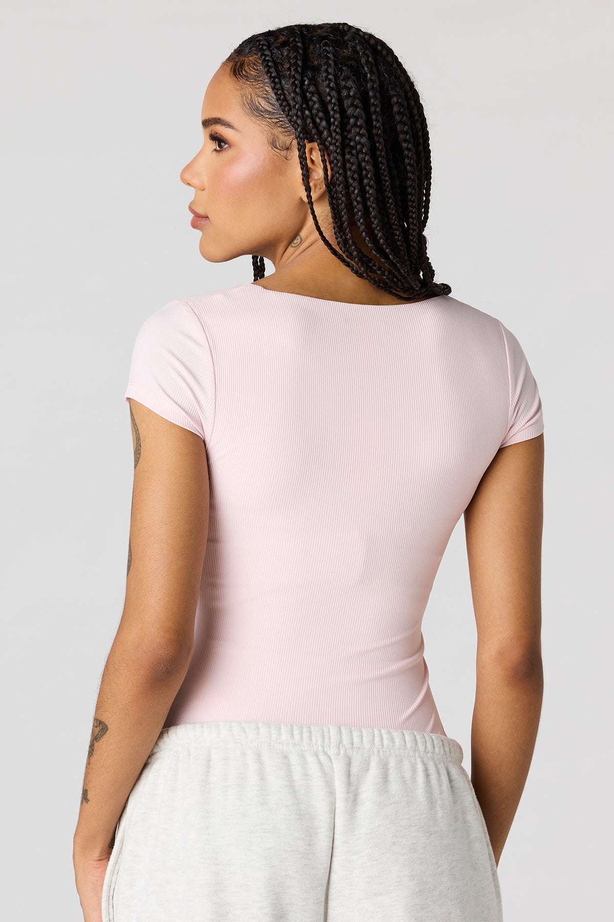 Alt View 2. Contour Ribbed Square Neck Bodysuit - Pink