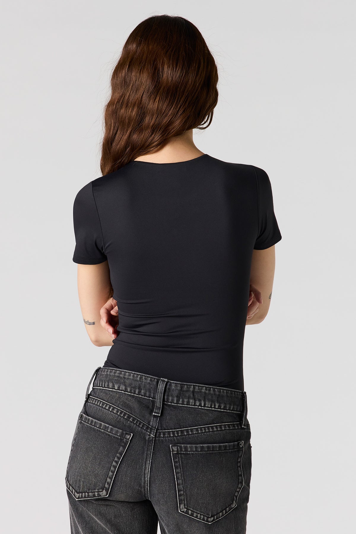Alt View 2. Contour Crewneck Short Sleeve Bodysuit - Black