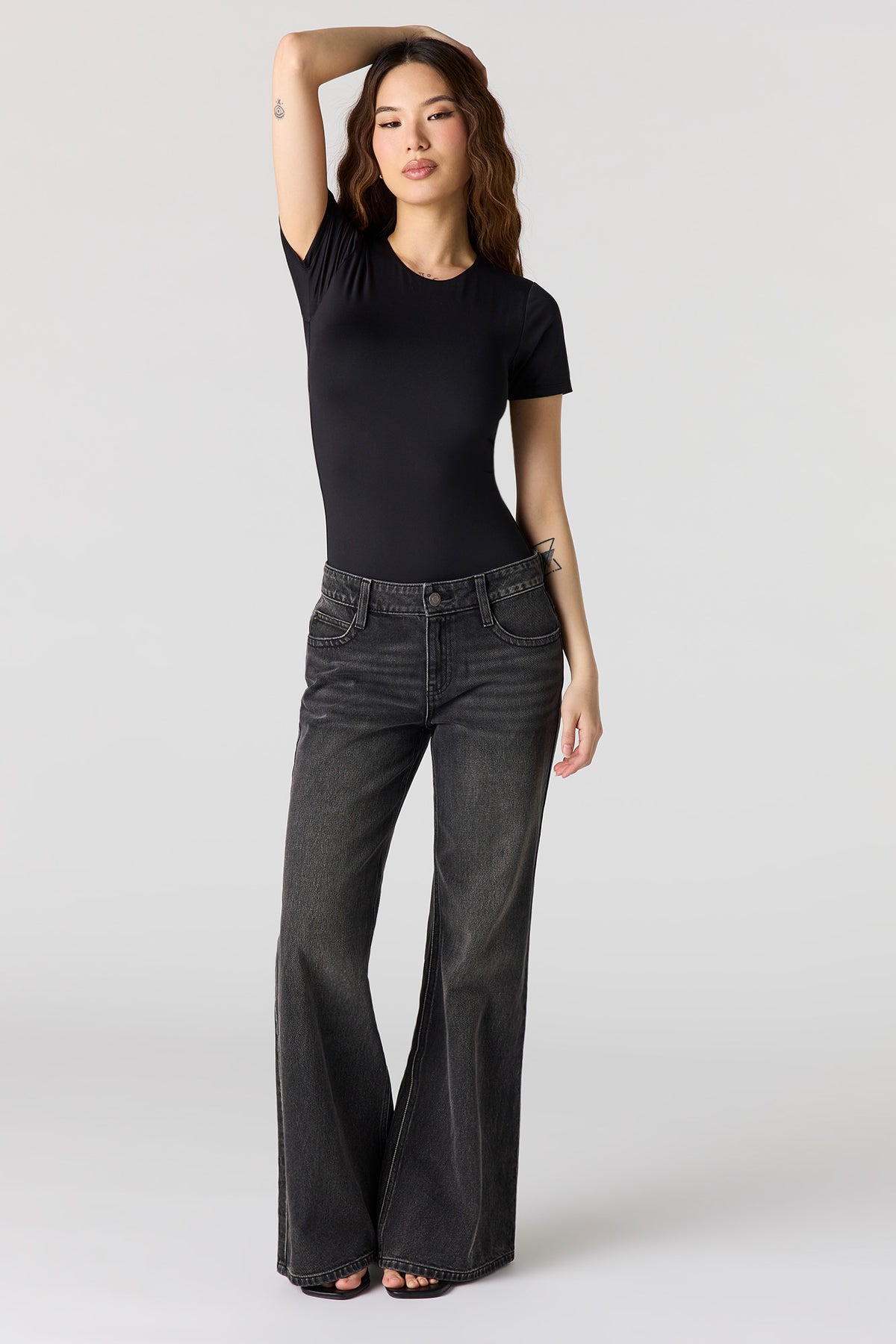 Alt View 3. Contour Crewneck Short Sleeve Bodysuit - Black
