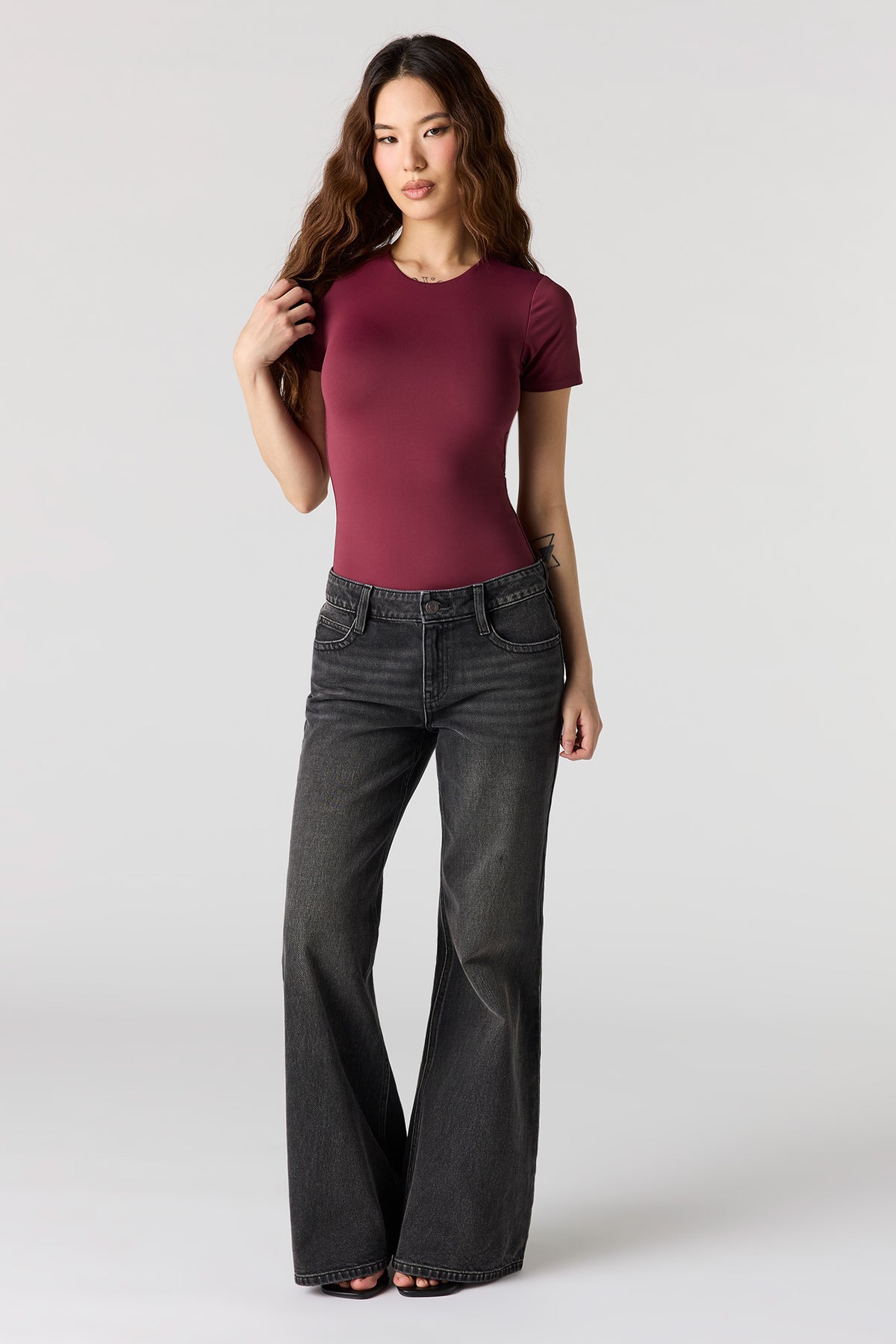 Alt View 3. Contour Crewneck Short Sleeve Bodysuit - Burgundy