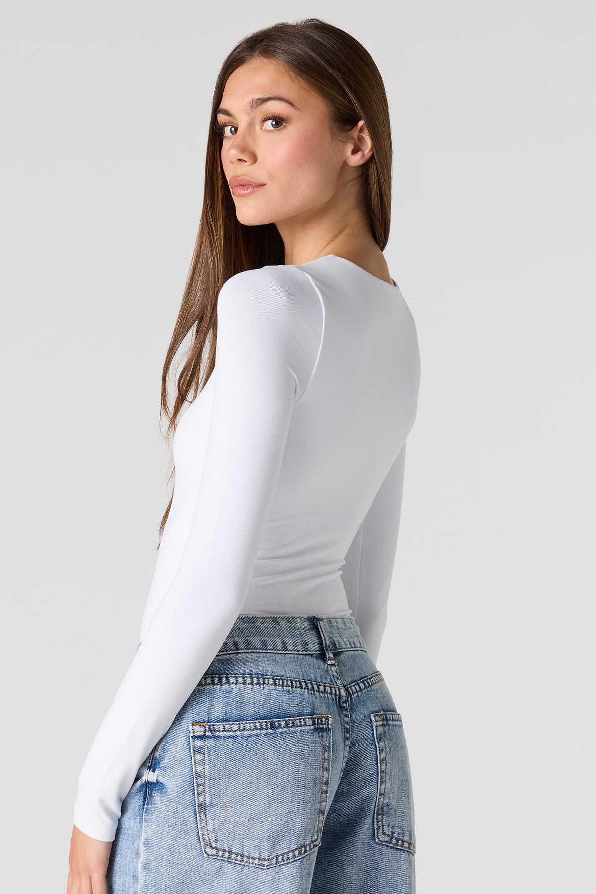 Alt View 2. Luxe Heavy Contour Long Sleeve Bodysuit - White
