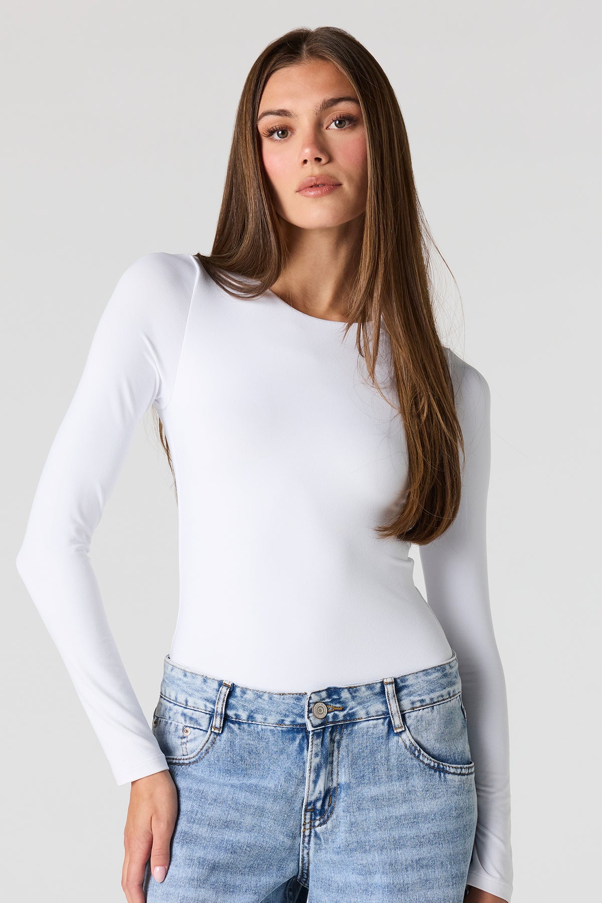 Luxe Heavy Contour Long Sleeve Bodysuit - White