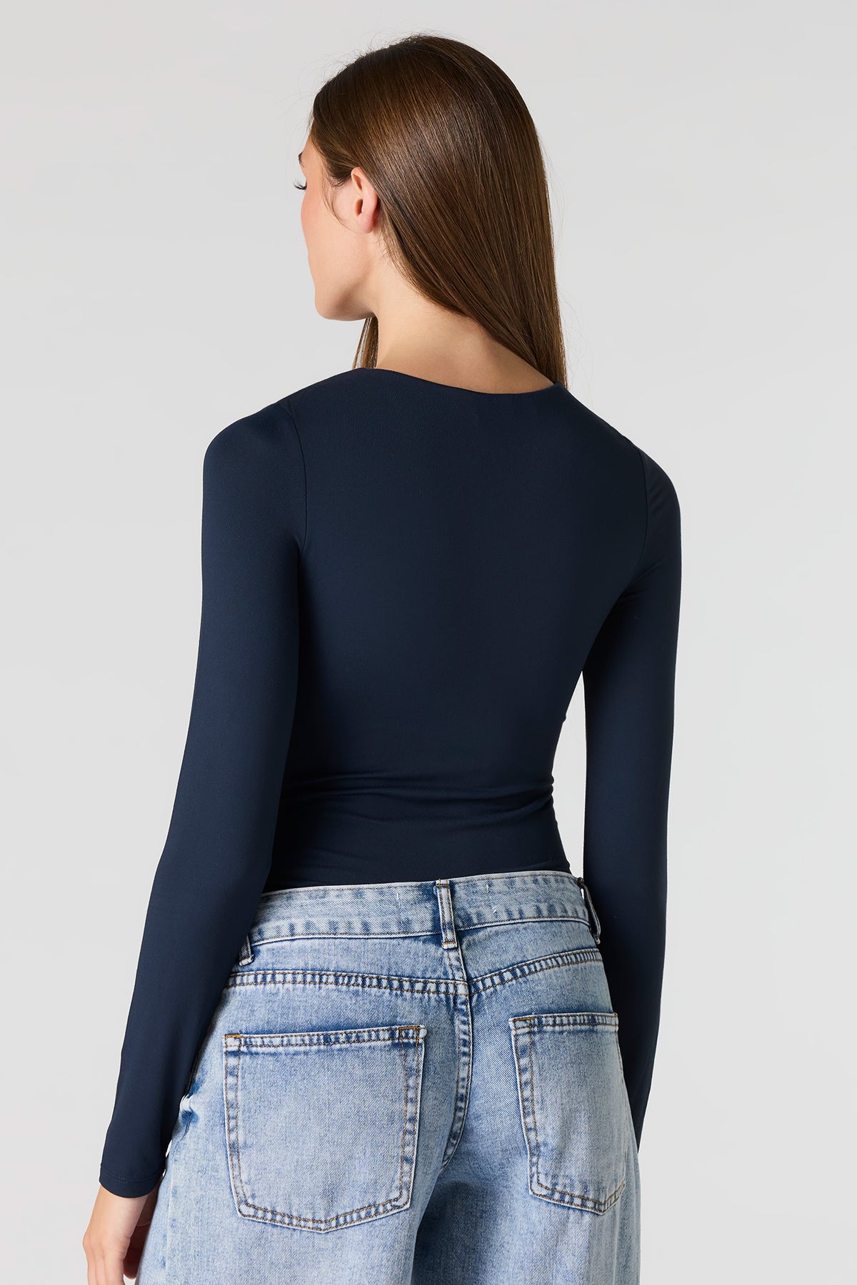 Alt View 2. Luxe Heavy Contour Long Sleeve Bodysuit - Navy