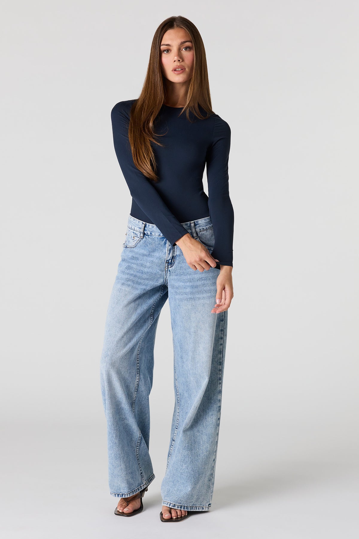 Alt View 3. Luxe Heavy Contour Long Sleeve Bodysuit - Navy