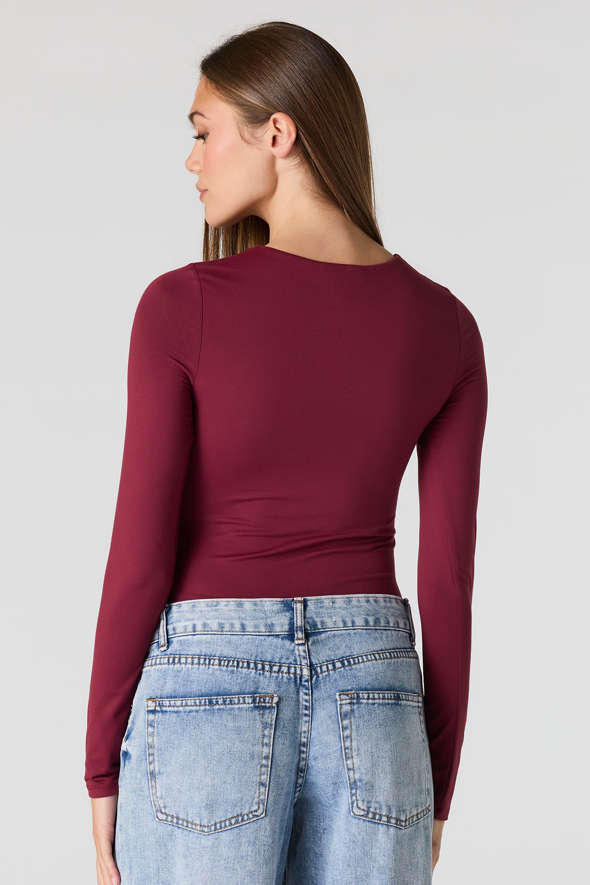 Alt View 2. Luxe Heavy Contour Long Sleeve Bodysuit - Burgundy