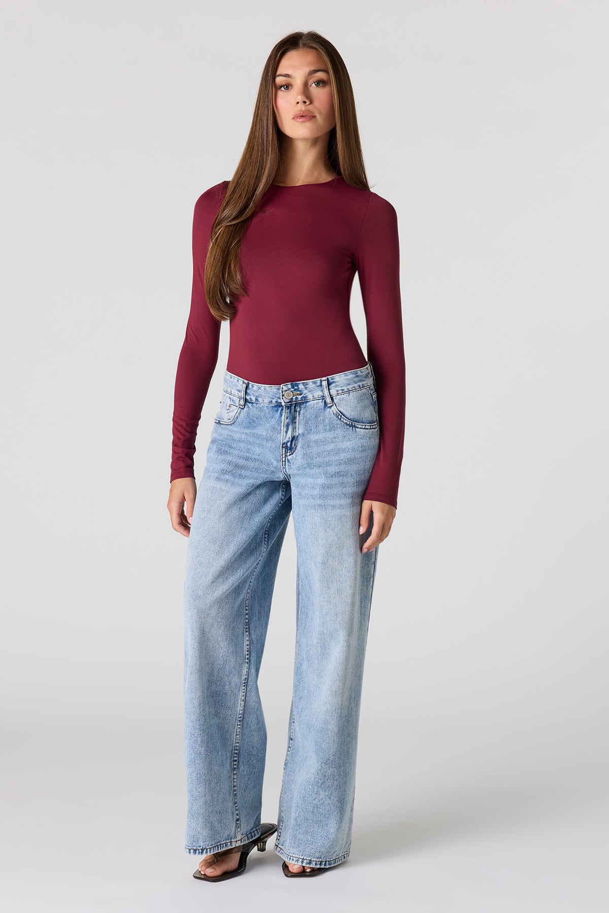 Alt View 3. Luxe Heavy Contour Long Sleeve Bodysuit - Burgundy