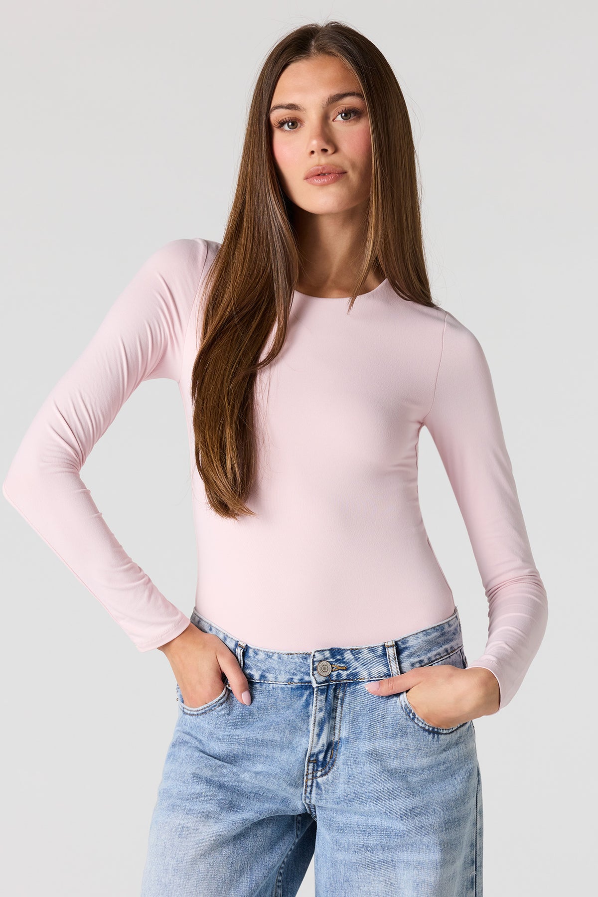 Luxe Heavy Contour Long Sleeve Bodysuit - Light Pink
