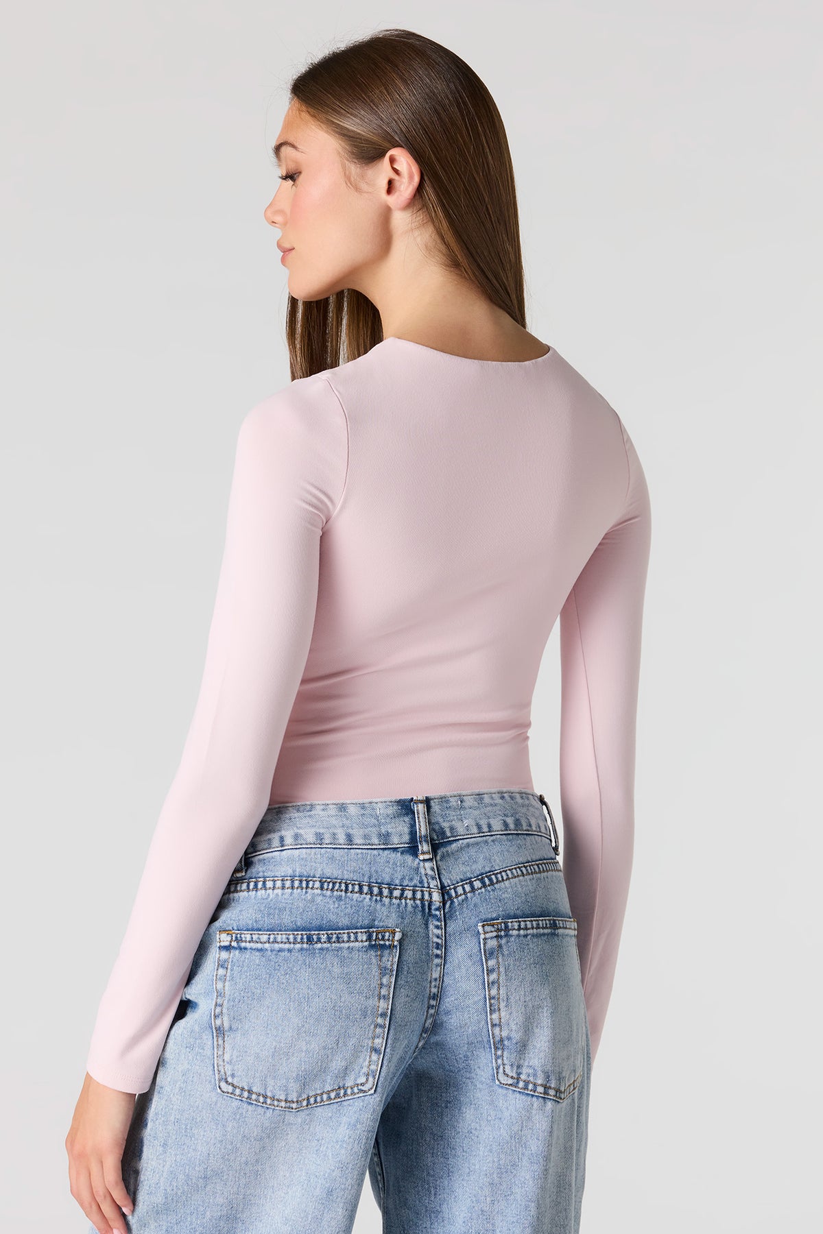 Alt View 2. Luxe Heavy Contour Long Sleeve Bodysuit - Light Pink
