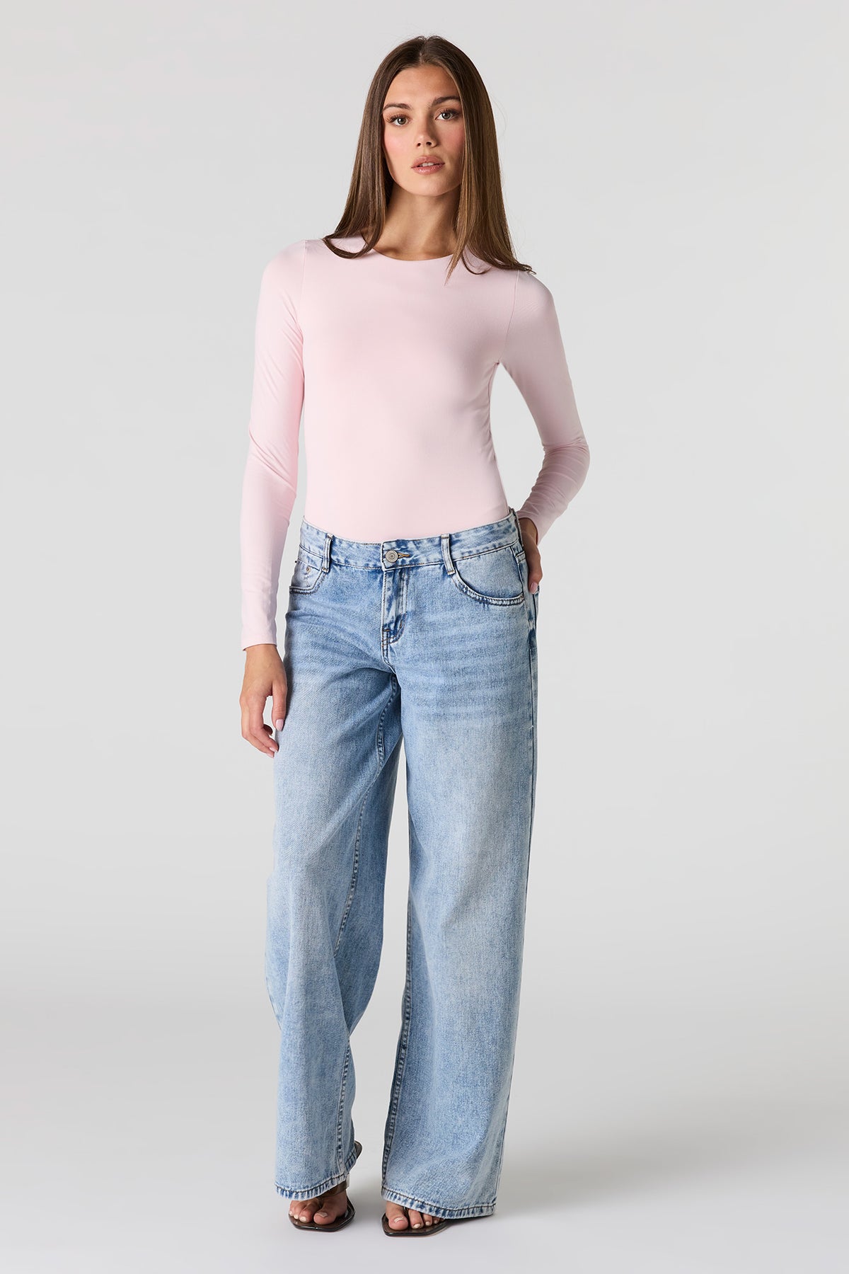 Alt View 3. Luxe Heavy Contour Long Sleeve Bodysuit - Light Pink