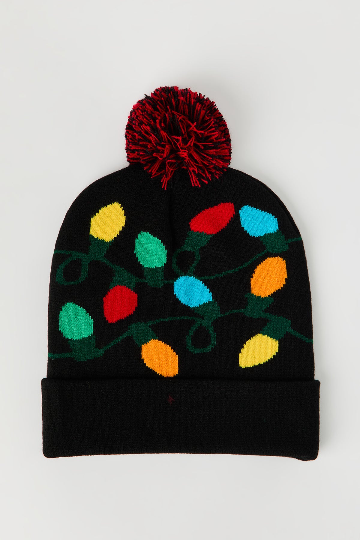 Alt View 2. Light Up Pom Christmas Beanie - Black
