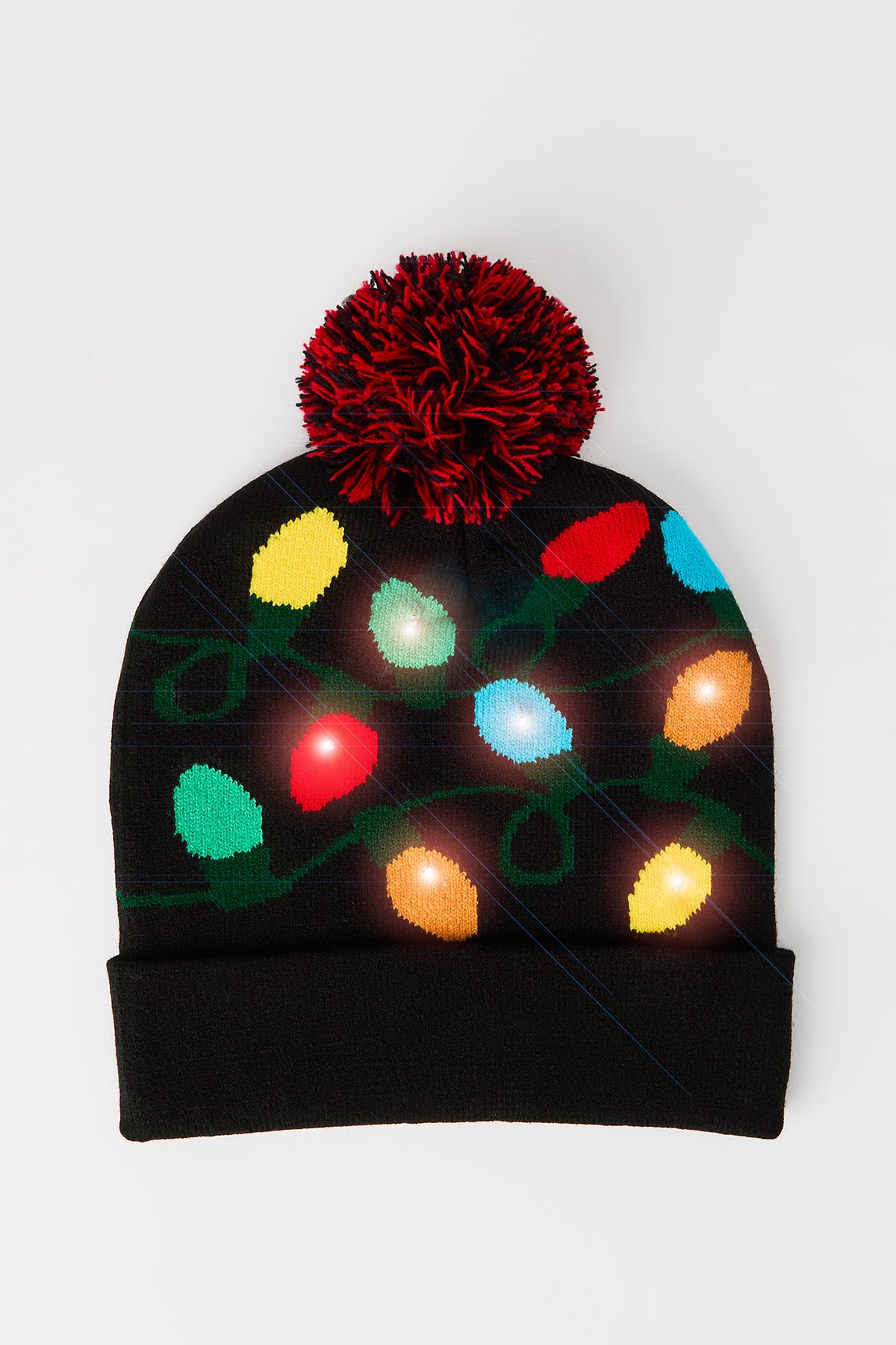 Light Up Pom Christmas Beanie - Black