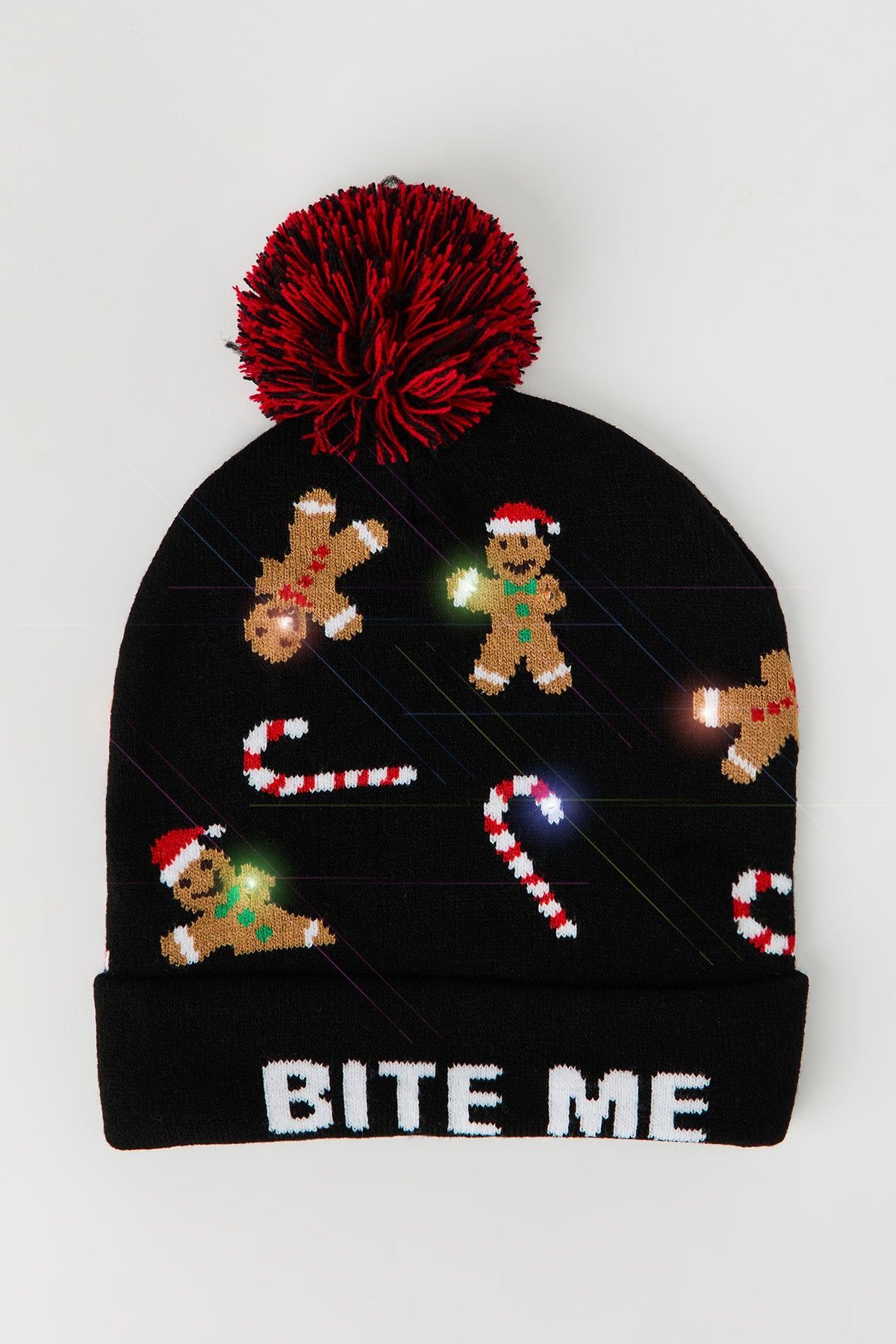 Light Up Pom Christmas Beanie - Tan