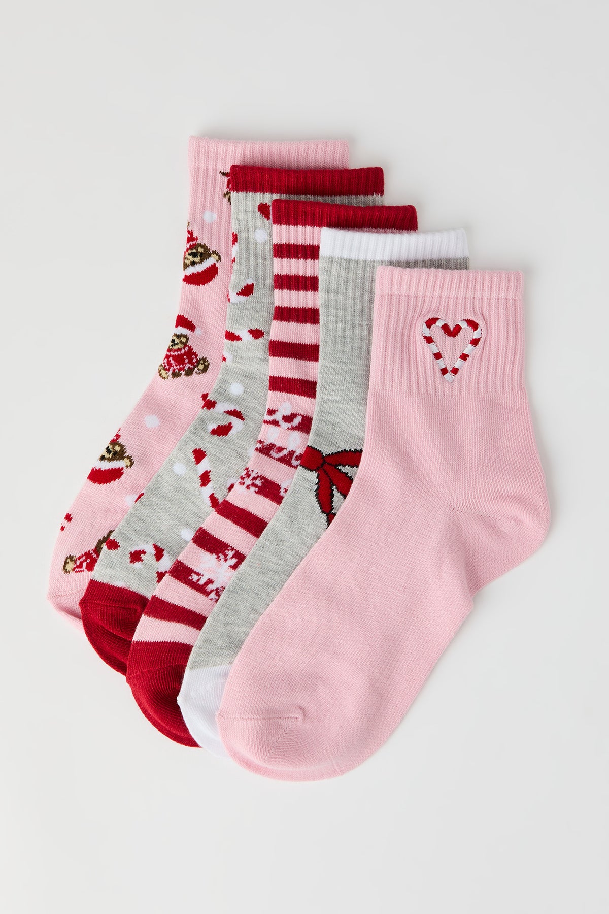 Christmas Quarter Socks (5 Pack) - Pink
