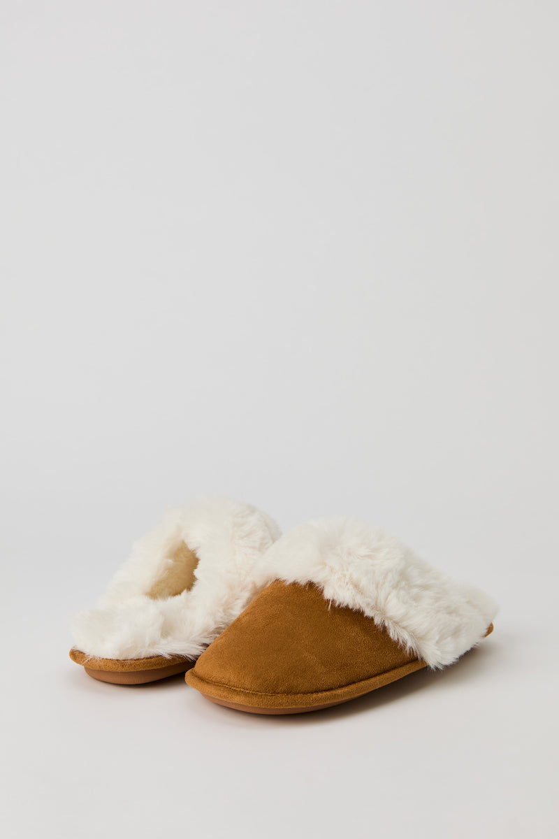 Faux Fur Collared Slippers
