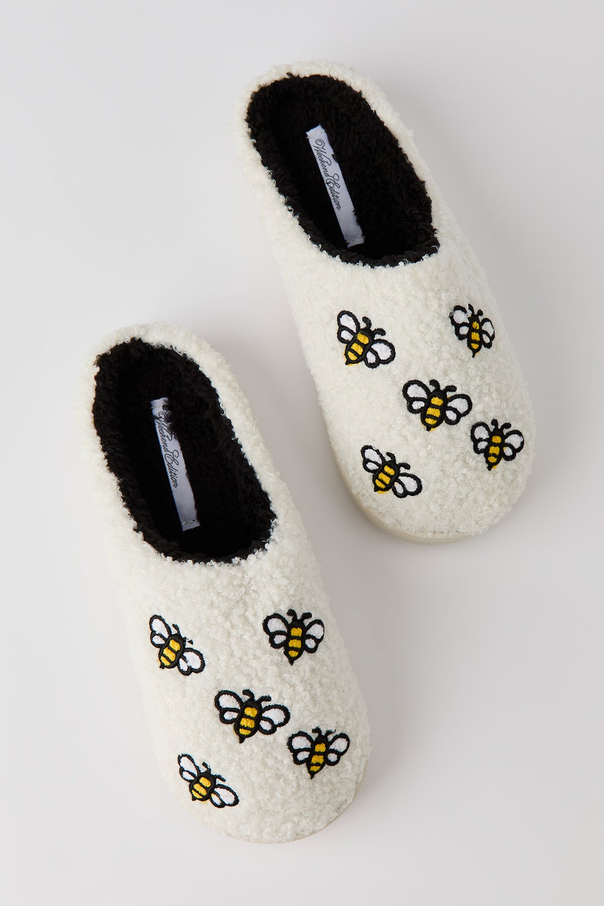 Alt View 2. Bumblebee Sherpa Slippers - White