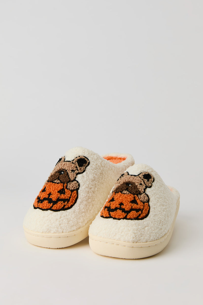 Halloween Frenchie Sherpa Slippers