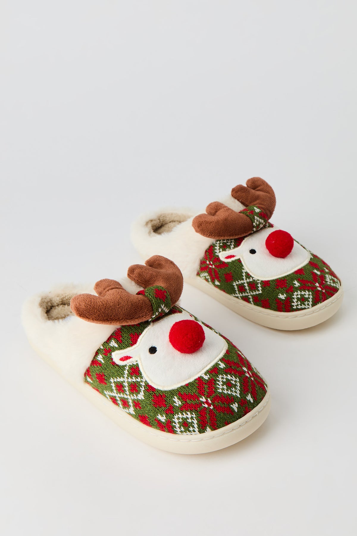 Alt View 2. 3D Reindeer Slippers - Green