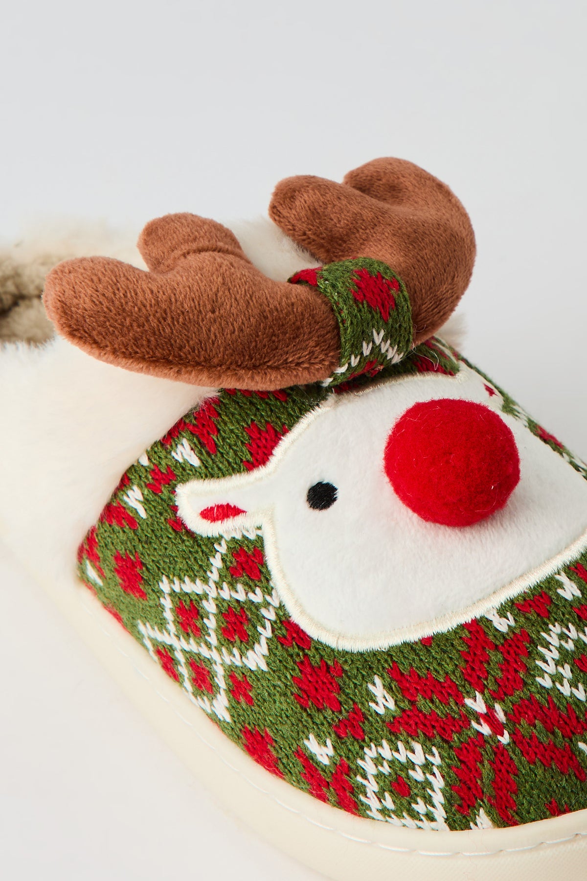 Alt View 3. 3D Reindeer Slippers - Green