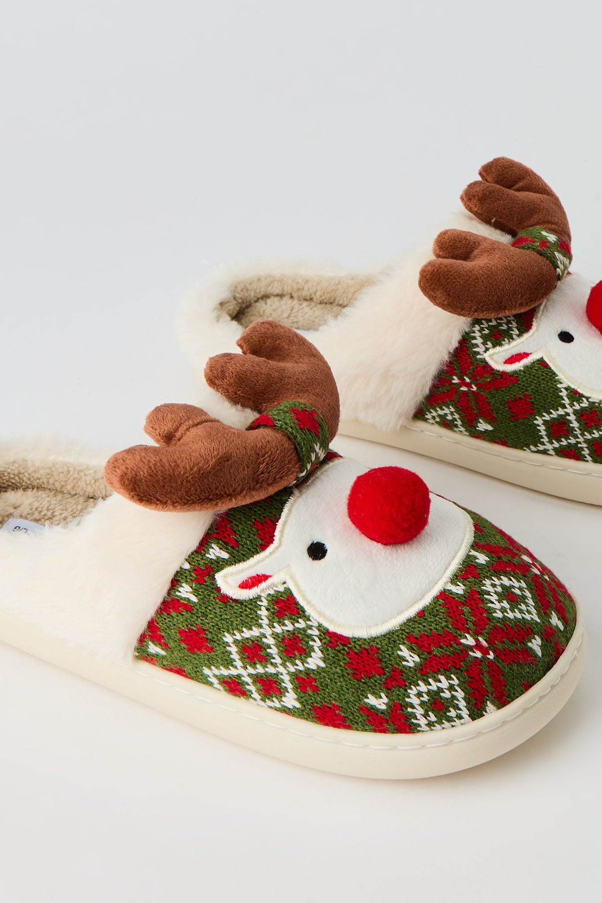 Alt View 4. 3D Reindeer Slippers - Green