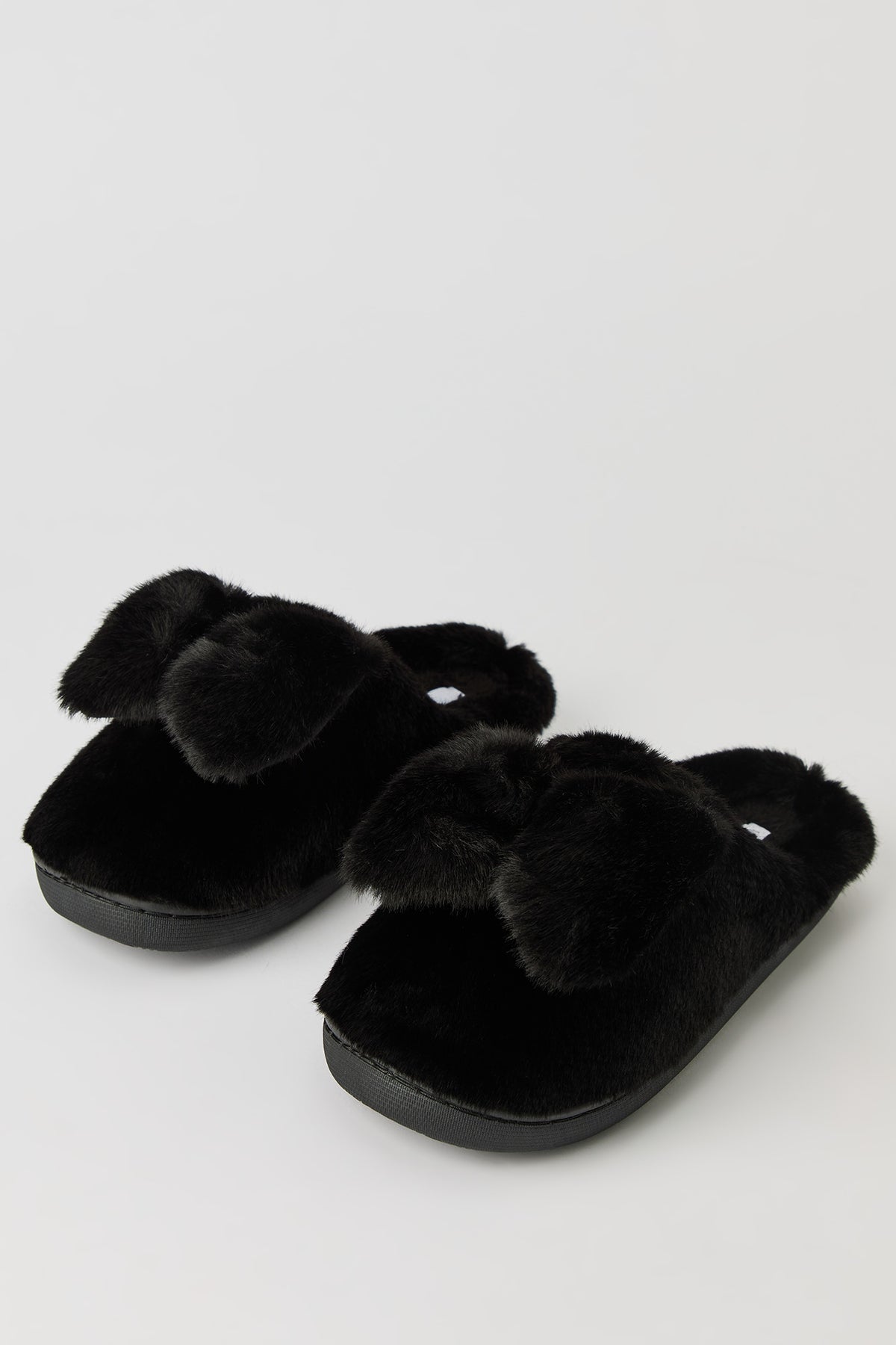 Alt View 2. Faux Fur Bow Slippers - Black