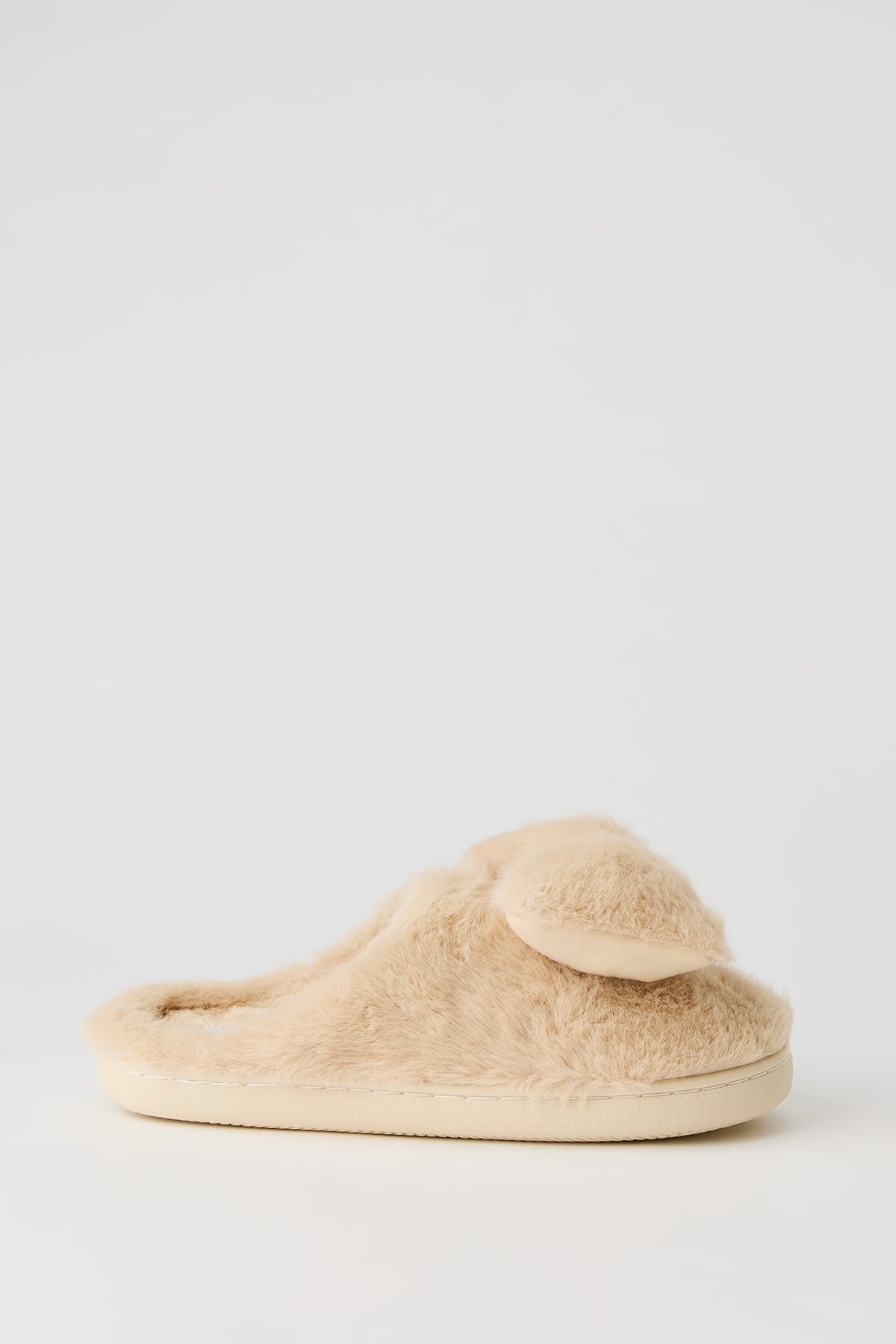 Faux Fur Bow Slippers - Natural
