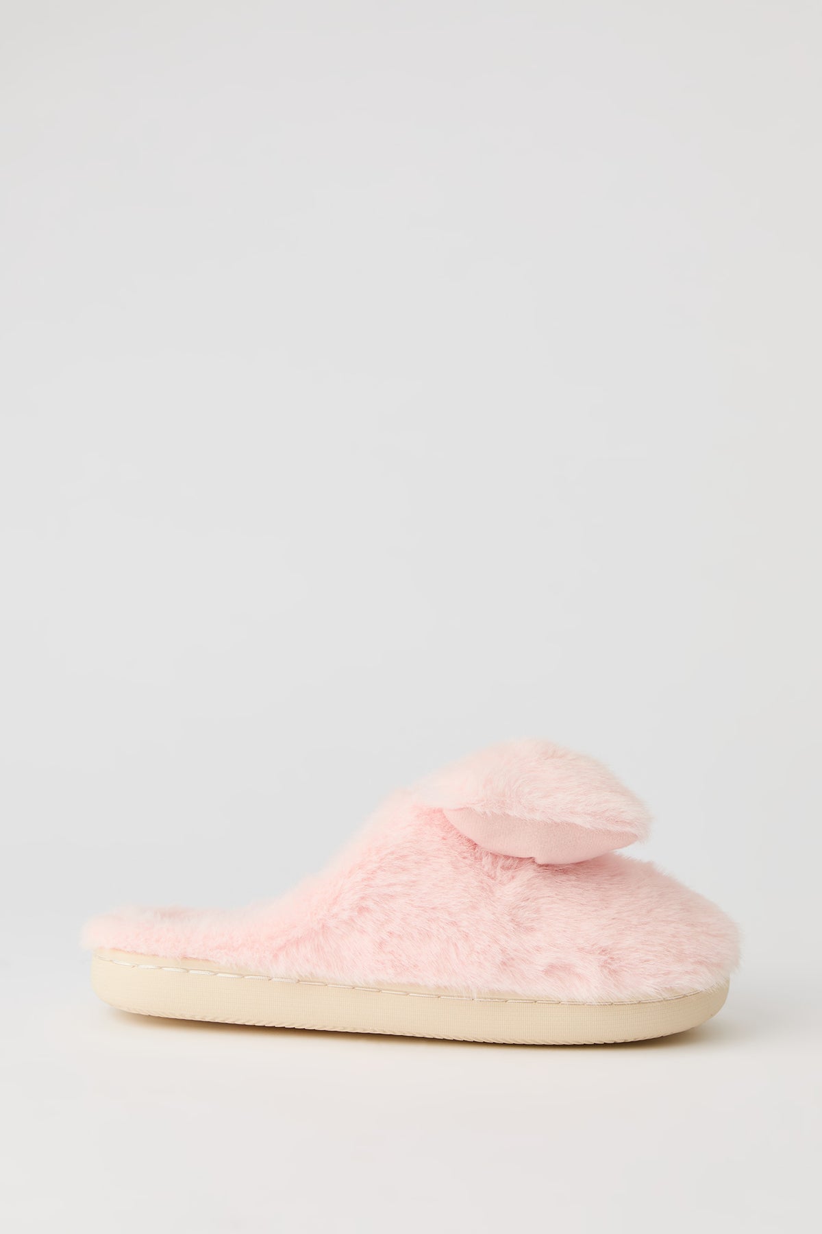 Faux Fur Bow Slippers - Light Pink