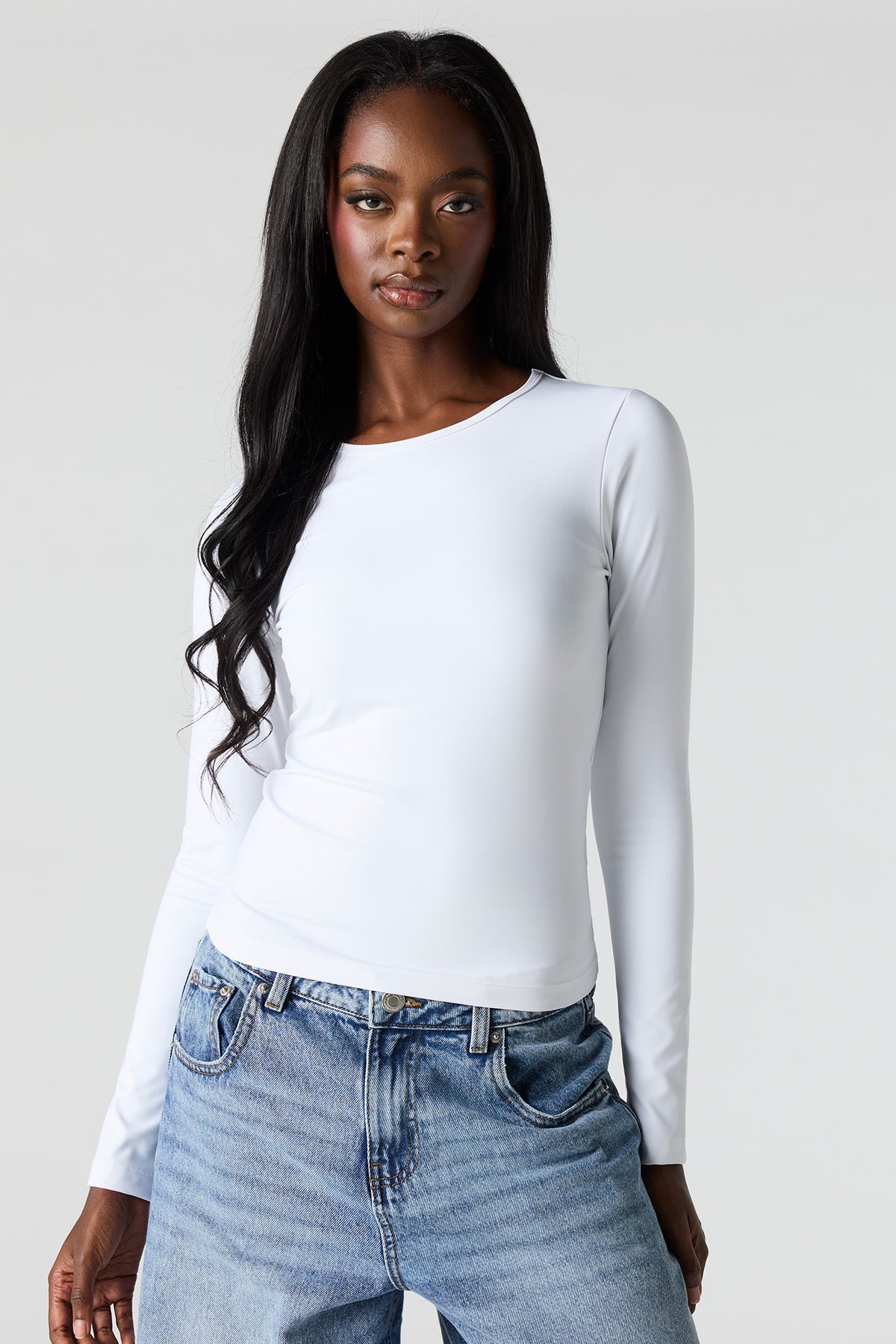 Luxe Heavy Contour Long Sleeve Top - White