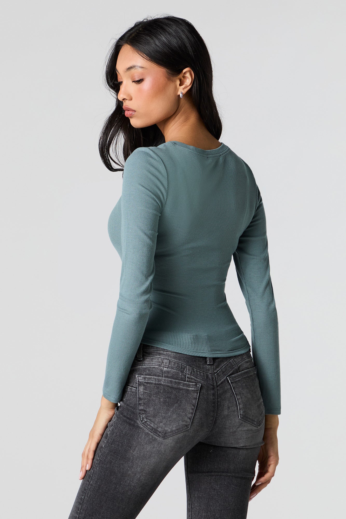 Ribbed V-Neck Long Sleeve Top – Urban Planet