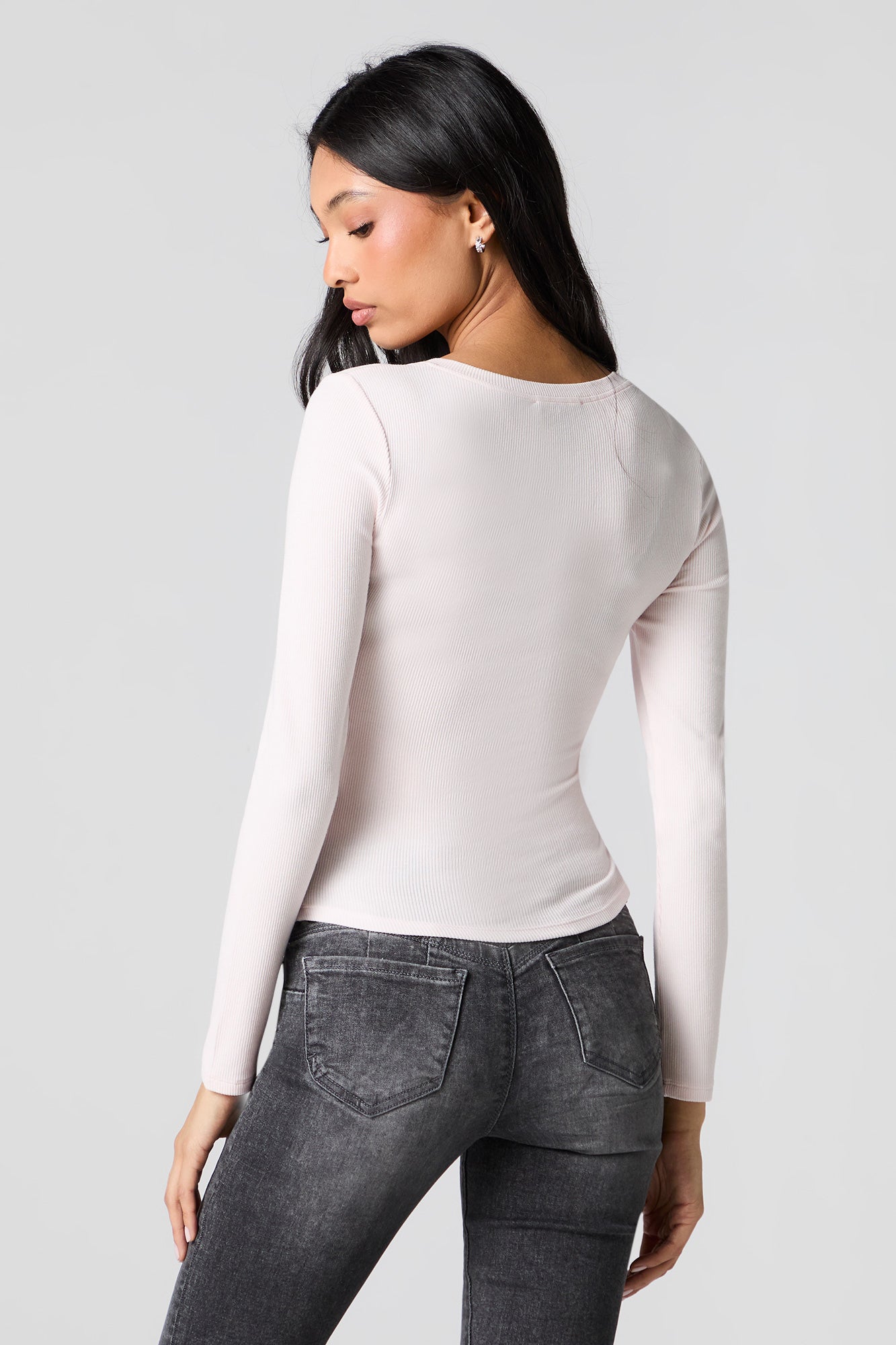 Ribbed V-Neck Long Sleeve Top – Urban Planet