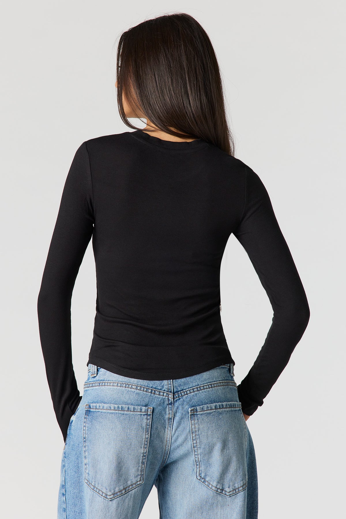 Alt View 2. Ribbed Long Sleeve Top - Black