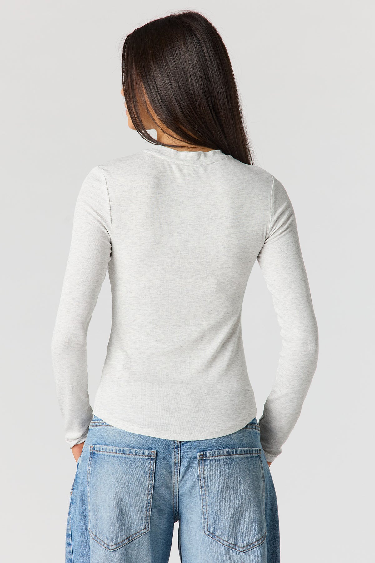 Alt View 2. Ribbed Long Sleeve Top - Heather Grey