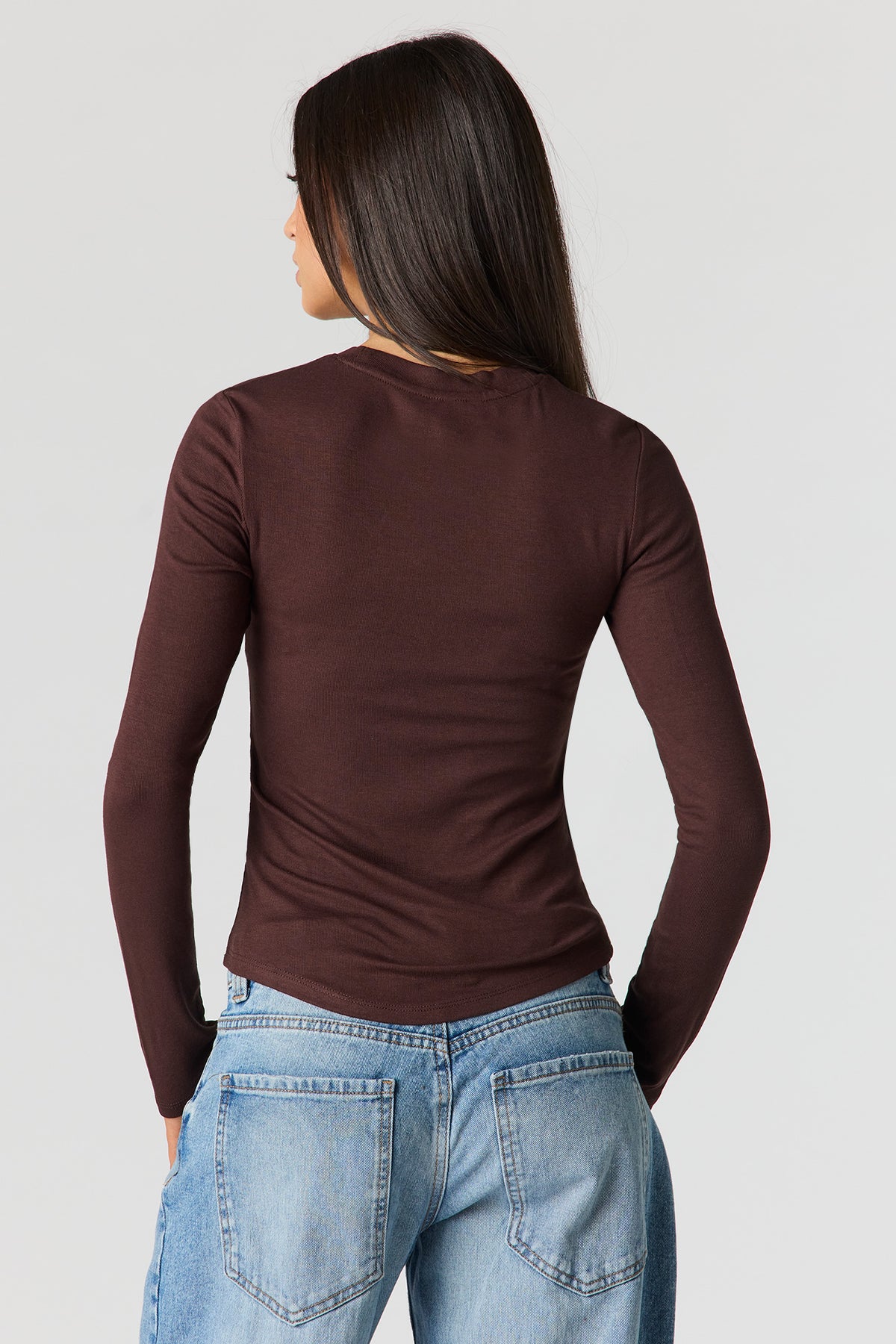 Alt View 2. Ribbed Long Sleeve Top - Brown