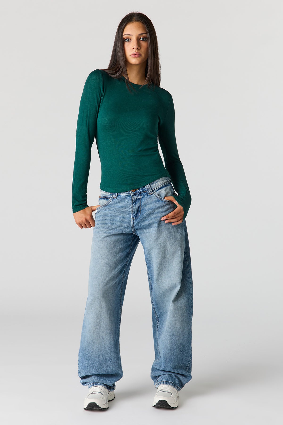 Alt View 3. Ribbed Long Sleeve Top - Hunter Green