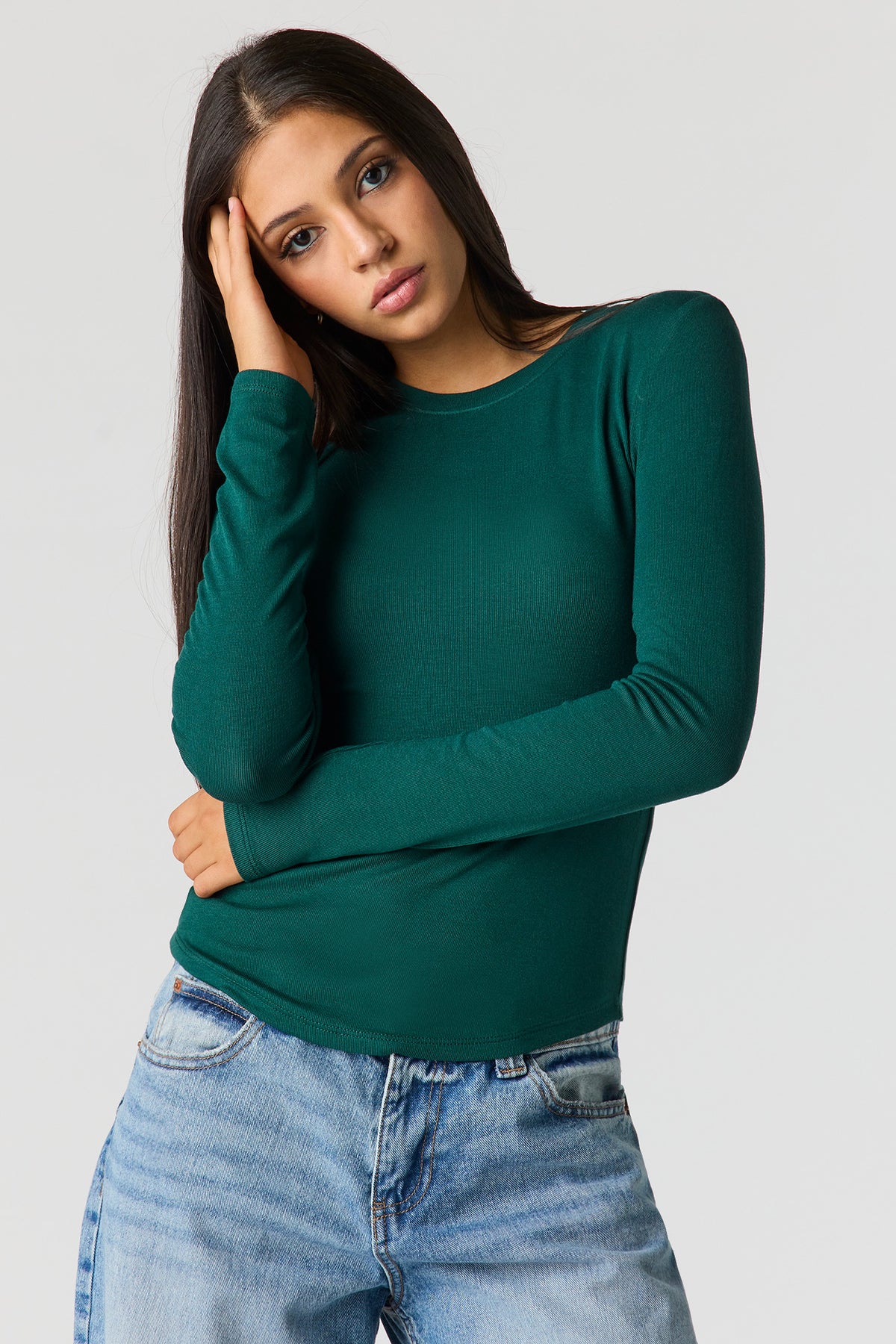 Ribbed Long Sleeve Top - Hunter Green
